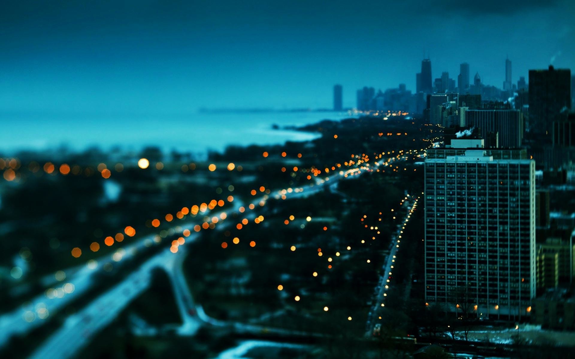 Chicago, Lake Shore Drive, Tilt-shift, Notte, Full HD, wallpaper per computer