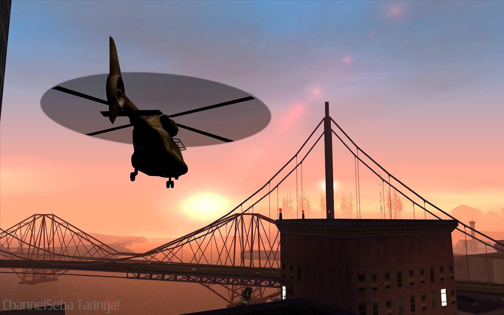 San Fierro, GTA San Andreas, Elicottero, Ponte, Tramonto, 1920x1200, sfondo per PC