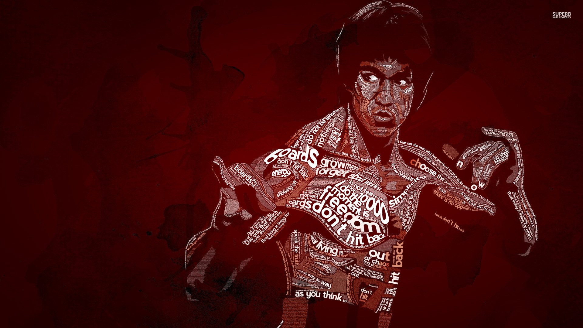 Bruce Lee, Tipografia, Sfondo rosso, Citazioni, Full HD, wallpaper per PC