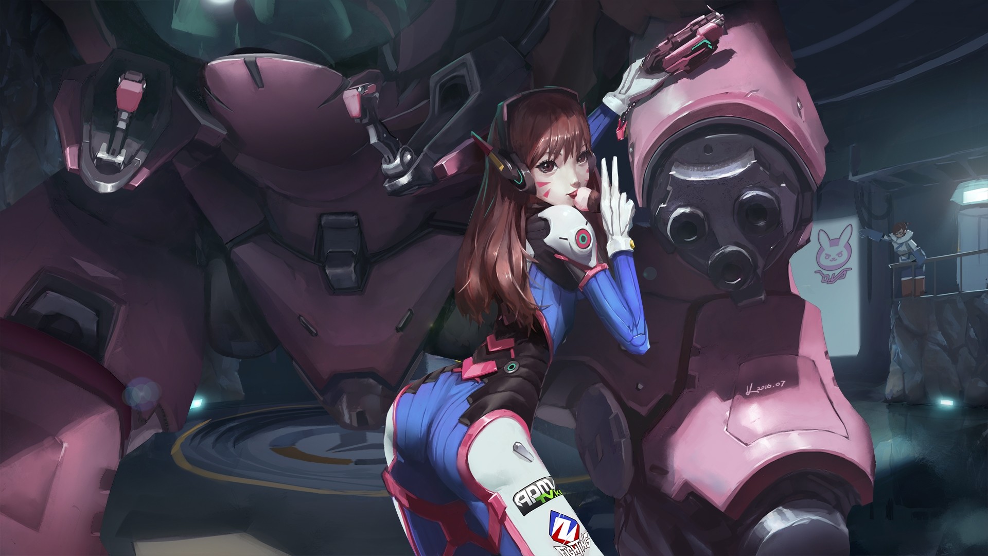 D.Va, Overwatch, MEKA, Hangar, 1920x1080, immagine di sfondo