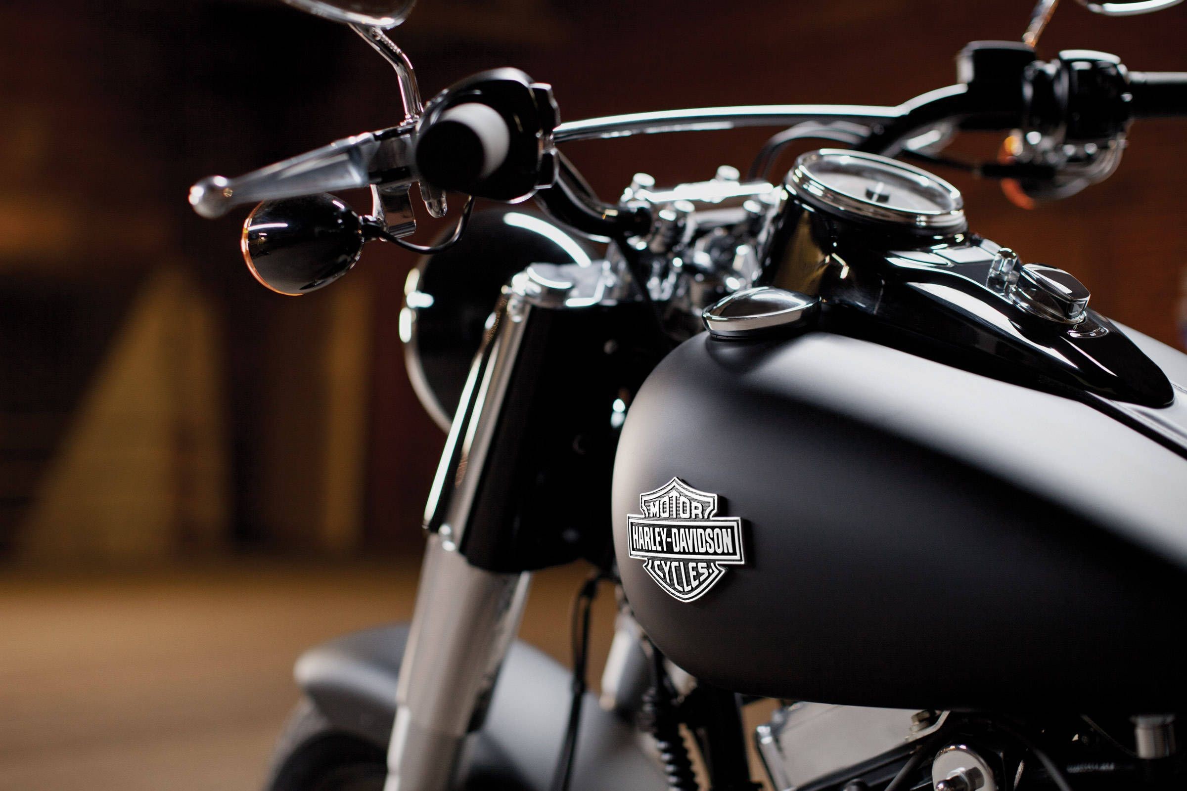 Harley-Davidson, Logo Bar & Shield, Serbatoio, Manubrio, Primo piano, sfondo Full HD per PC