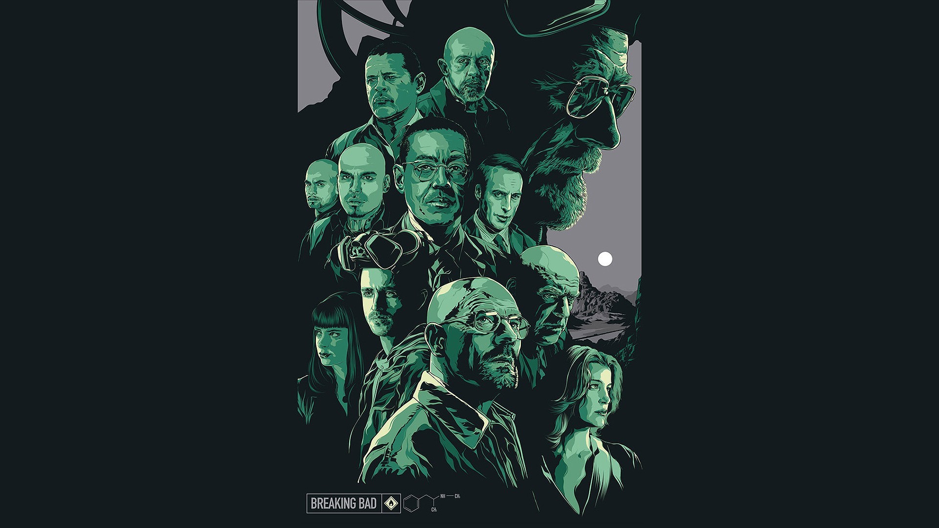 Walter White, Jesse Pinkman, Breaking Bad, Illustrazione, Verde, sfondo 1920x1080 per PC