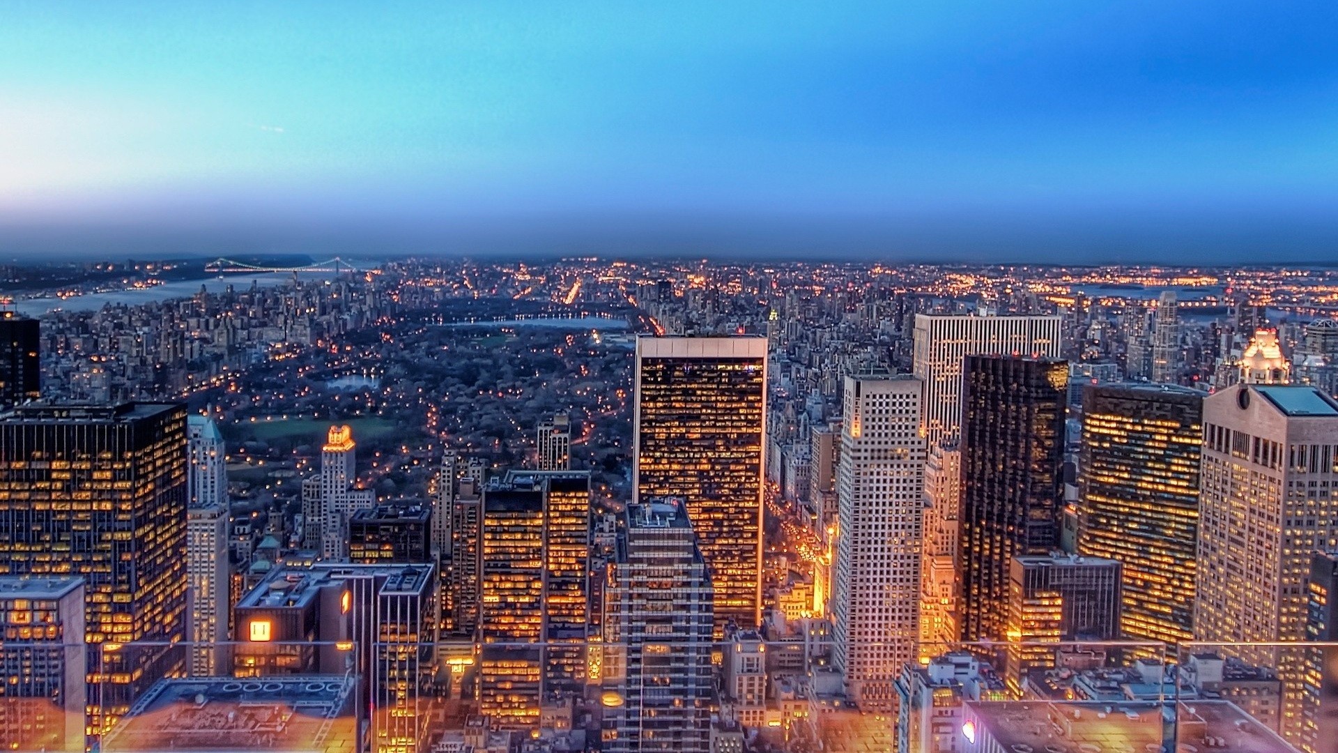 Manhattan, Vista aerea, Crepuscolo, Grattacieli, 1920x1080, immagine di sfondo