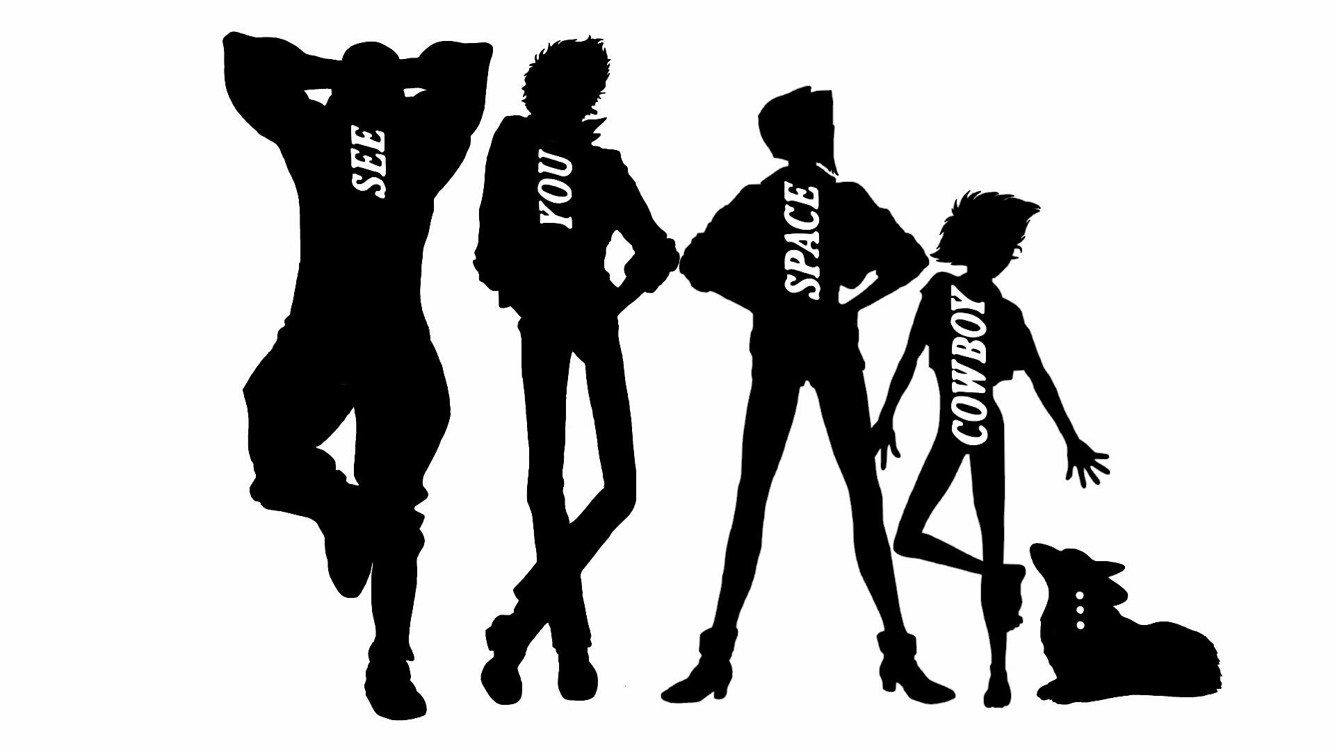 Spike Spiegel, Jet Black, Faye Valentine, Ed, Ein, Cowboy Bebop, Silhouette, sfondo Full HD