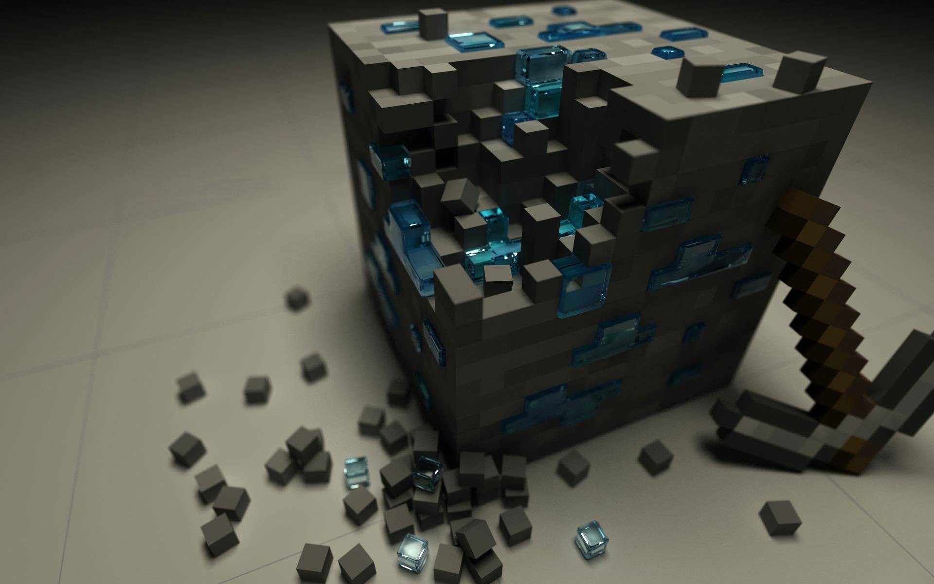 Minerale di diamante, Piccone, Minecraft, Rendering 3D, 1920x1200, immagine di sfondo