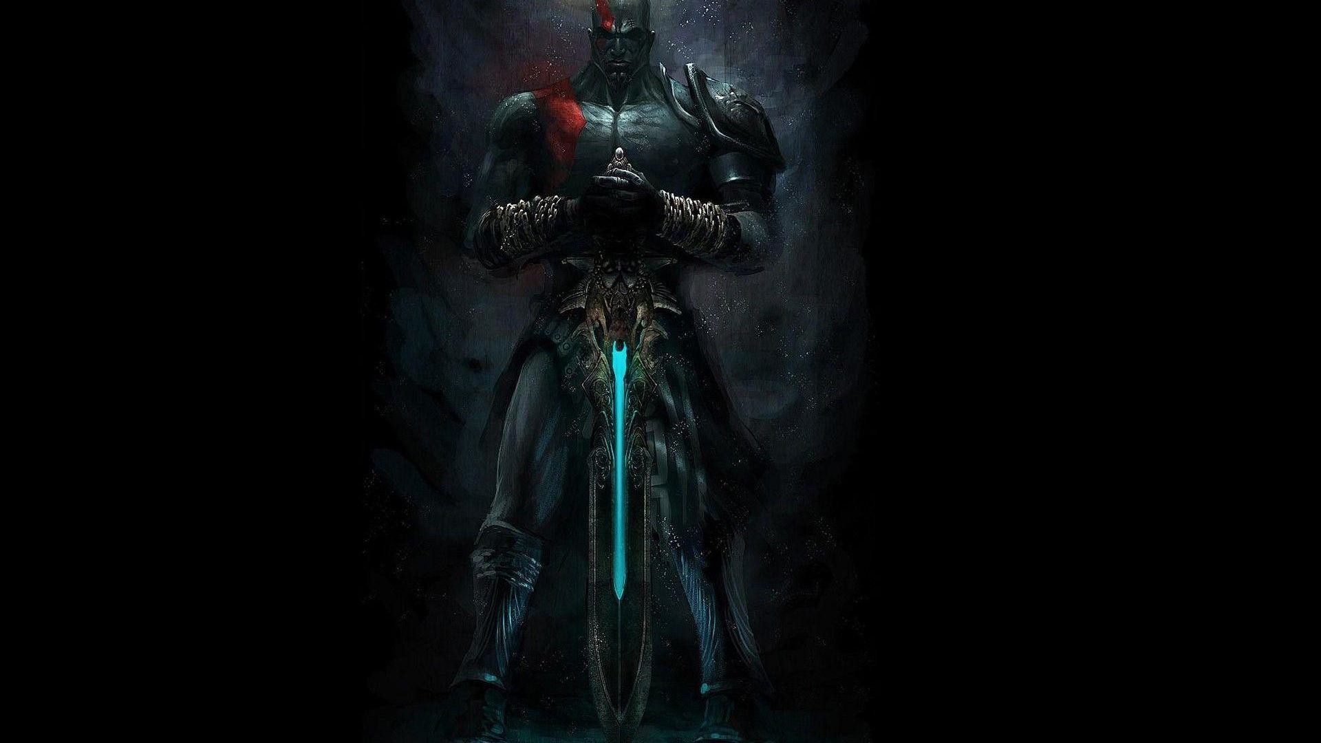 God of War, Armatura, Spada, Sfondo nero, Full HD, wallpaper per portatile