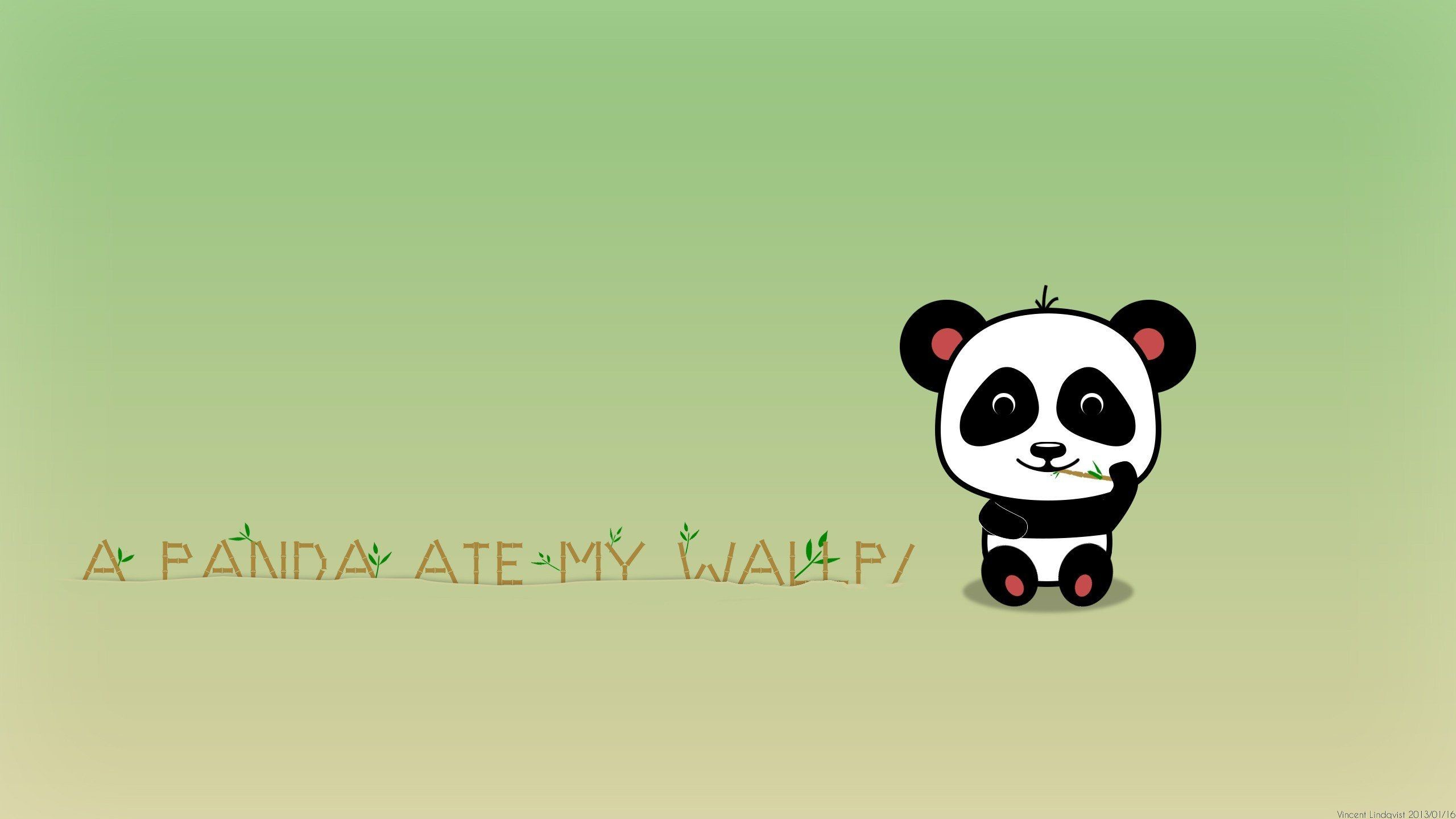 Panda cartoon, A Panda Ate My Wallpaper, Sfondo verde, 2K