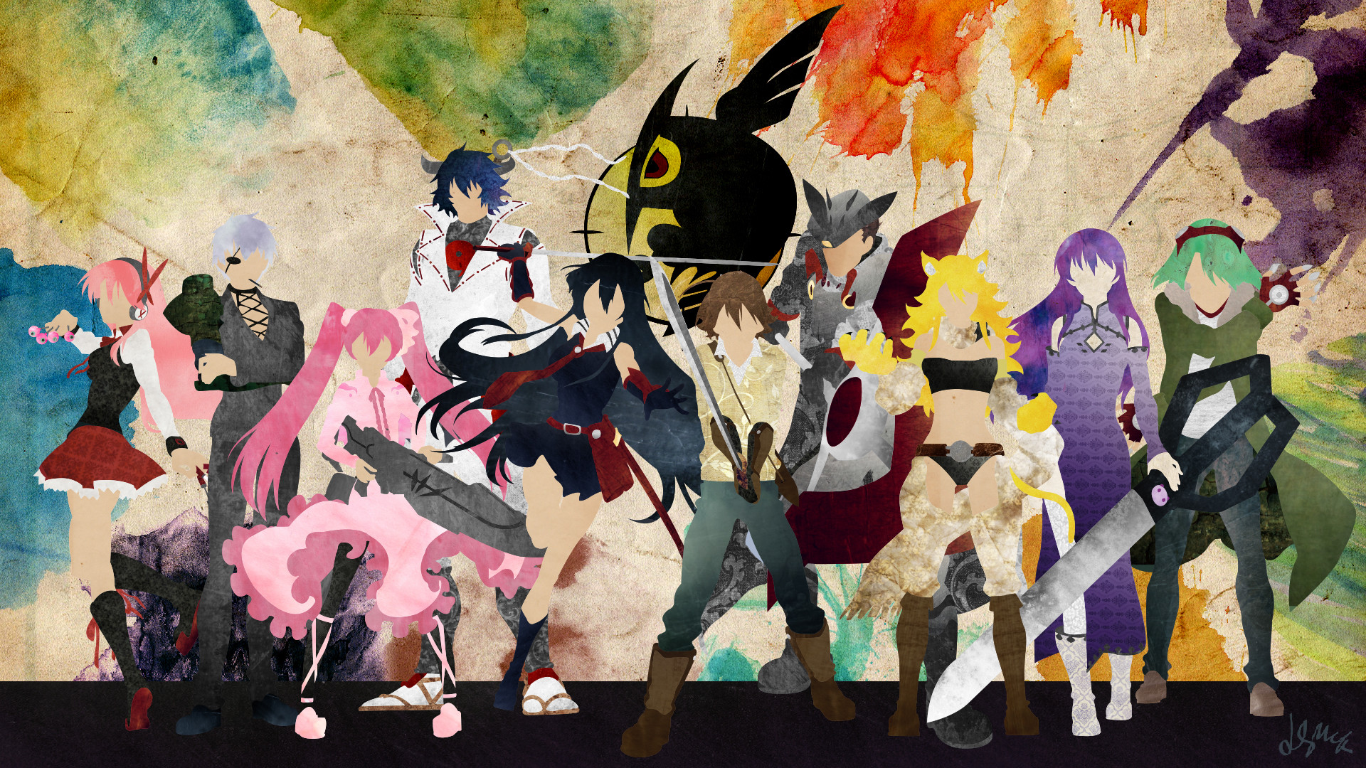 Night Raid, Akame ga Kill!, Tatsumi, Akame, Stile acquerello, Full HD, sfondo Windows 11