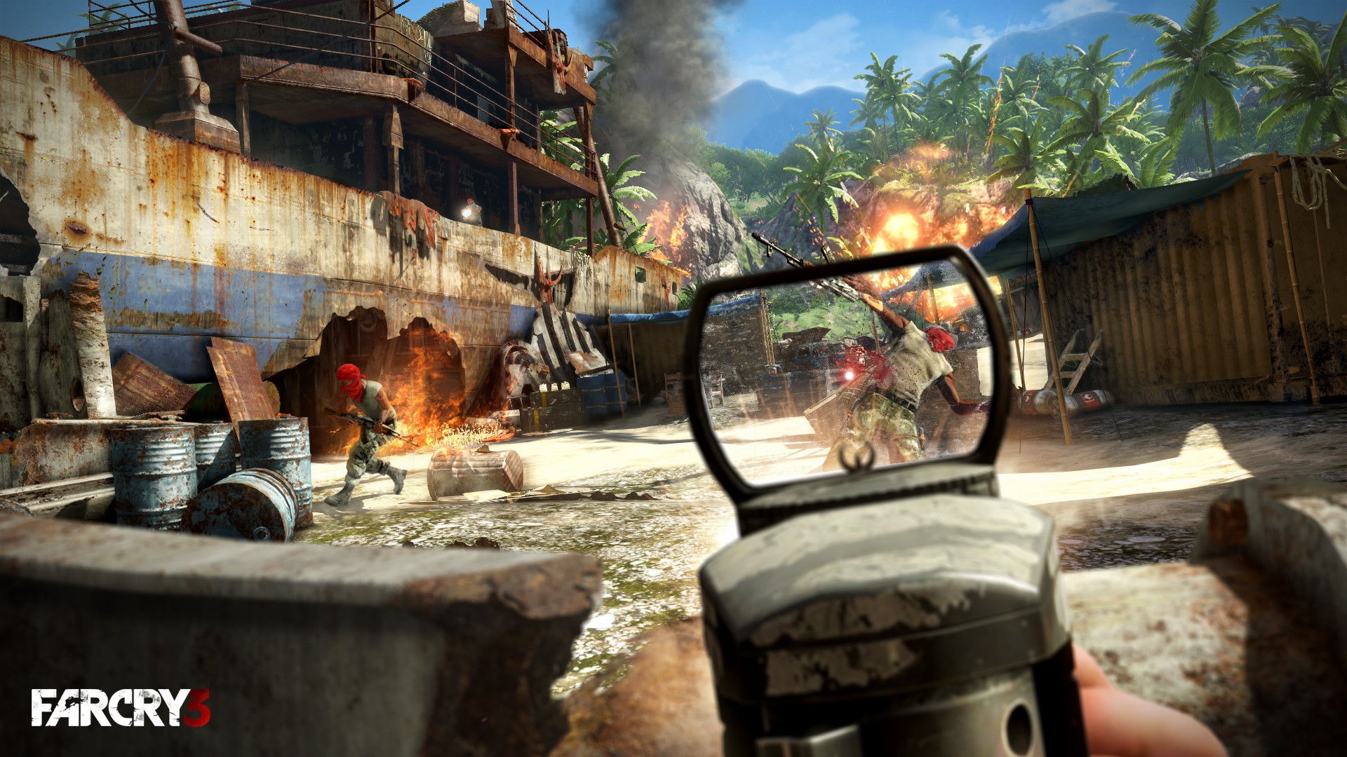 Far Cry 3, Prima persona, Mirino, Esplosione, 16:9 Full HD, sfondo widescreen