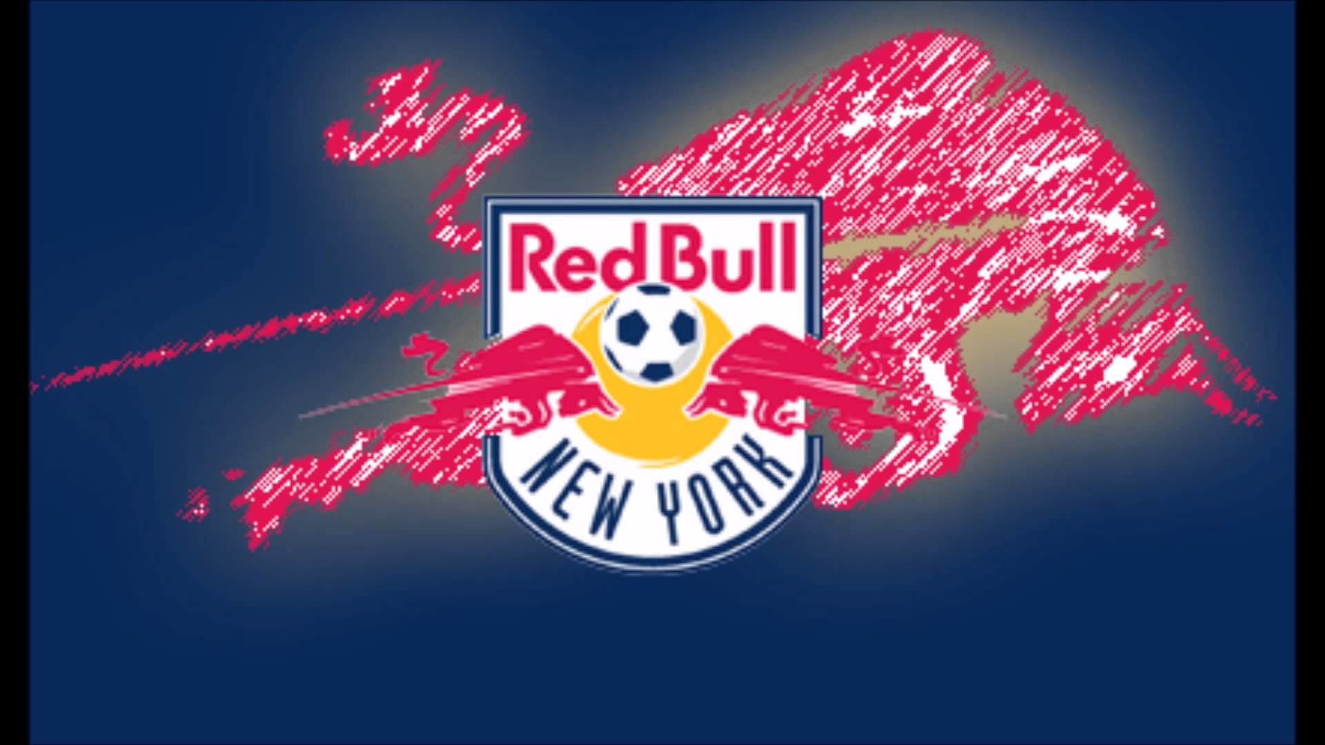 New York Red Bulls, Logo, Sfondo blu, Full HD, wallpaper per computer
