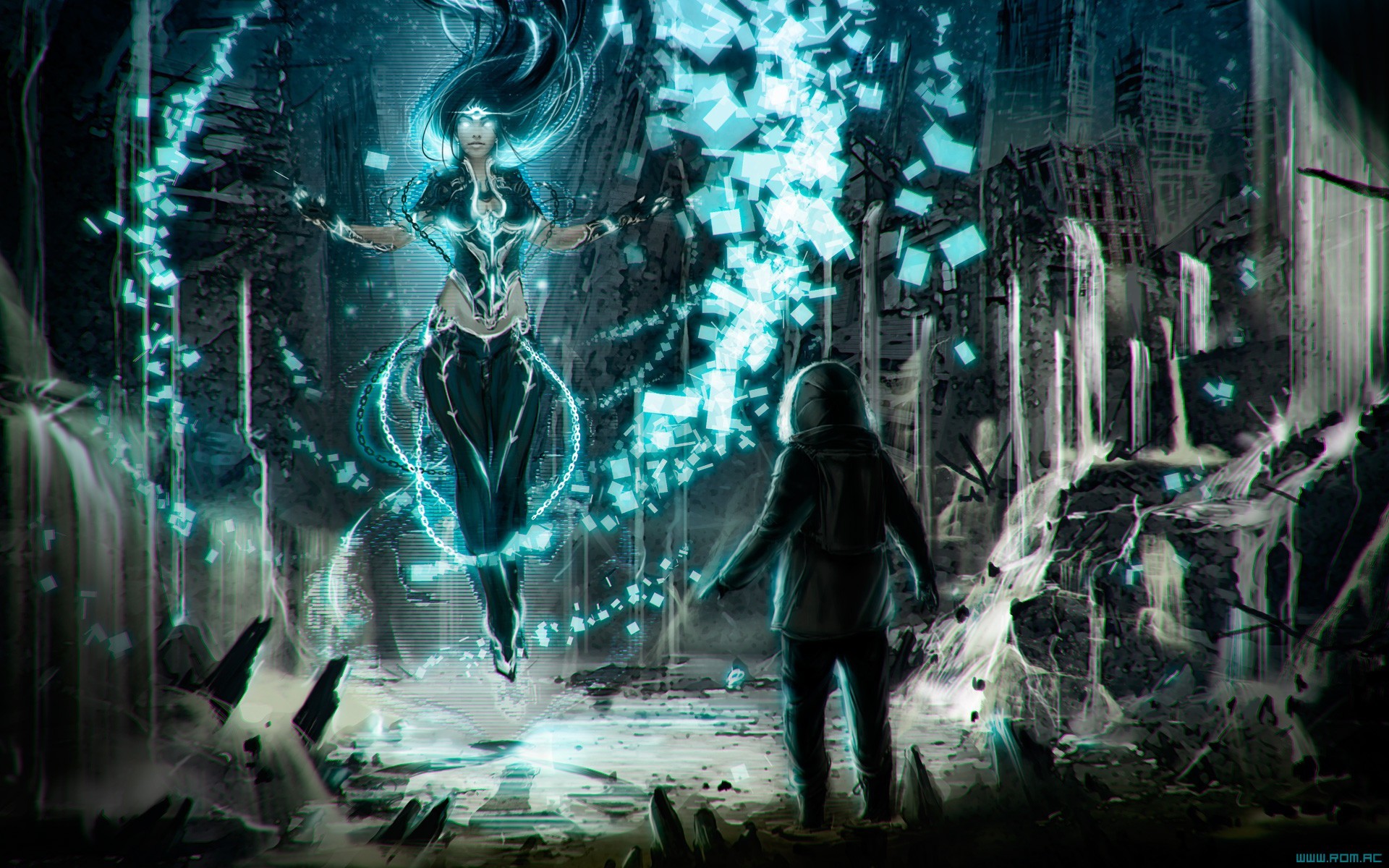 Ologramma, Rovine, Fantascienza, Ciano, 1920x1200, immagine di sfondo