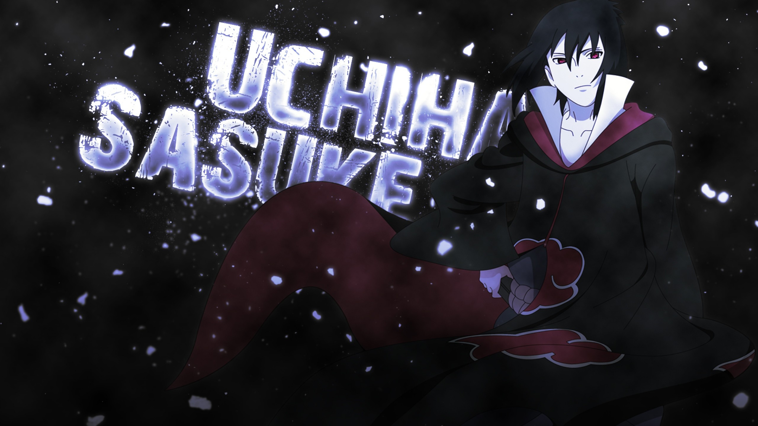 Sasuke Uchiha, Akatsuki, Naruto, Tipografia, 2560x1440, sfondo per PC