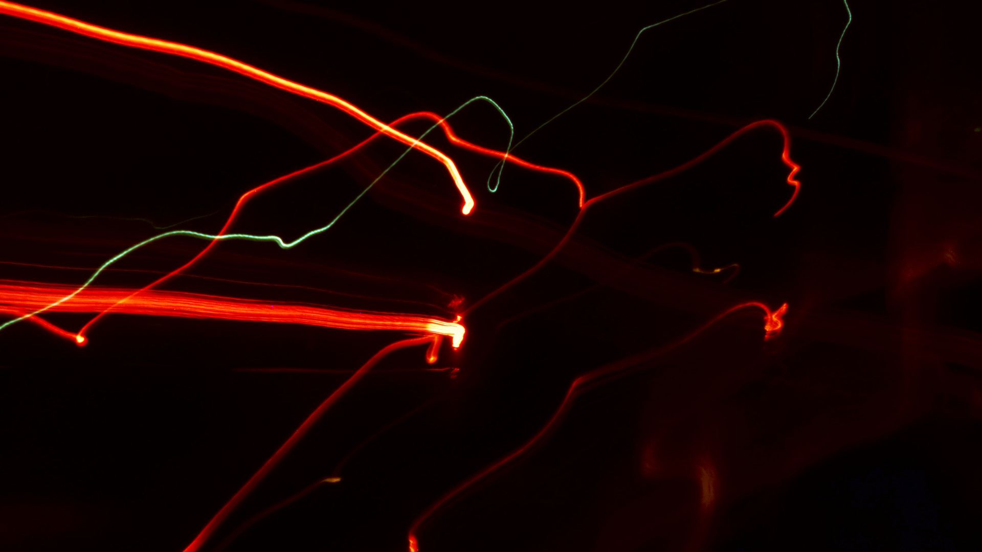 Scie luminose, Rosso, Lunga esposizione, Sfondo nero, 16:9 Full HD, wallpaper widescreen