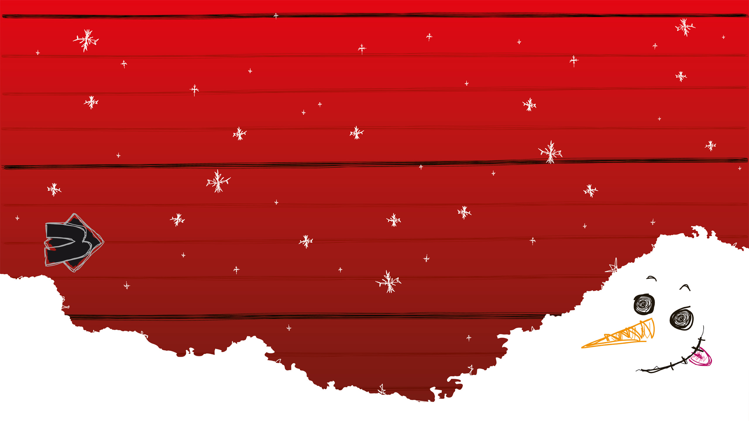 Pupazzo di neve, Legno rosso, Neve, Stelline, Natale, 2K, sfondo desktop