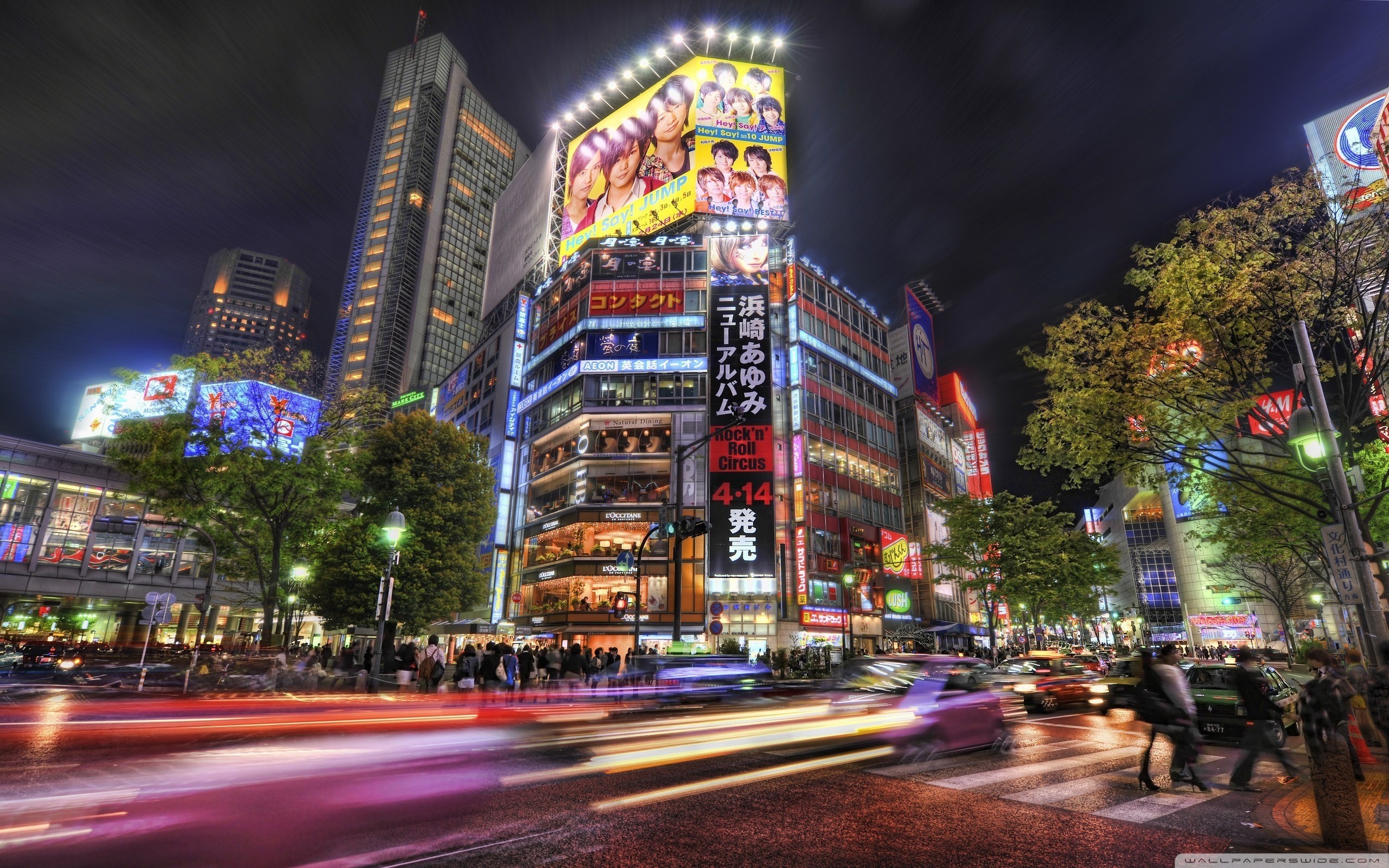 Shibuya, Tokyo, Scie luminose, Notte, 2560x1600, immagine di sfondo