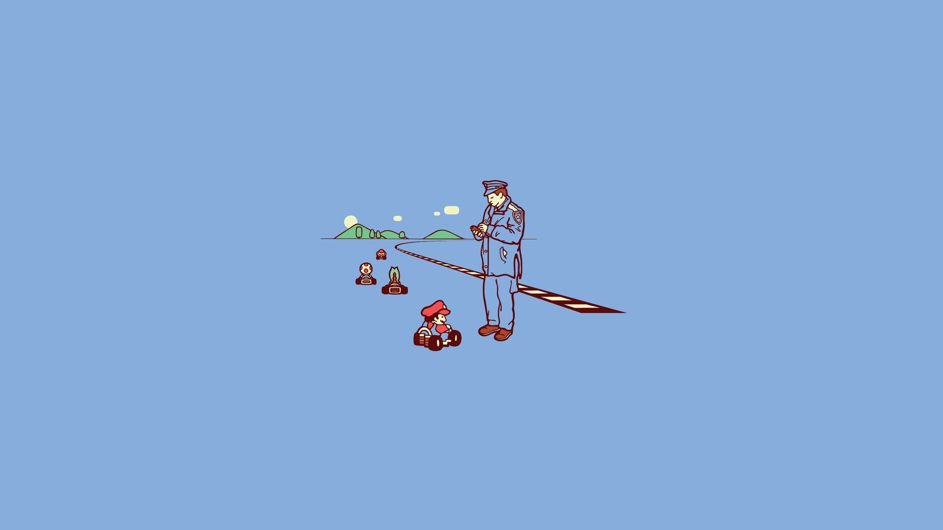 Excitebike, Pixel art, Sfondo azzurro, Full HD, wallpaper per PC