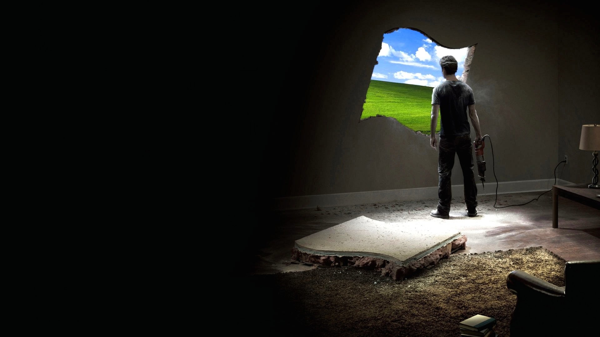 Windows XP, Bliss, Muro rotto, Uomo, Surreale, Full HD, sfondo per portatile