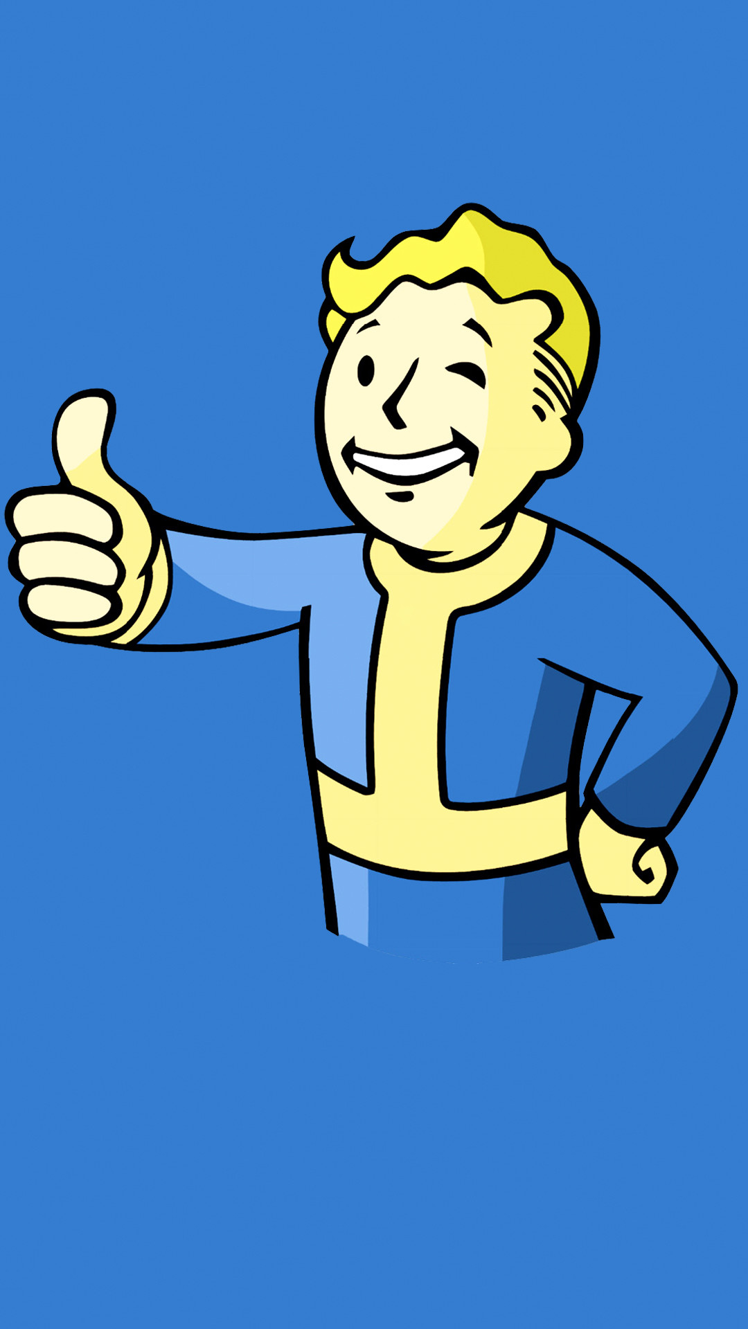 Vault Boy, Fallout, Pollice in su, Sfondo blu, Full HD, schermata di blocco del cellulare