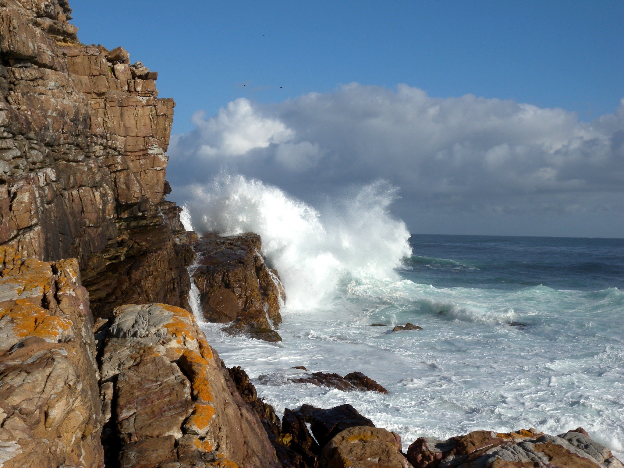 Scogliera, Onde, Mare, Nuvole, Full HD, wallpaper per tablet