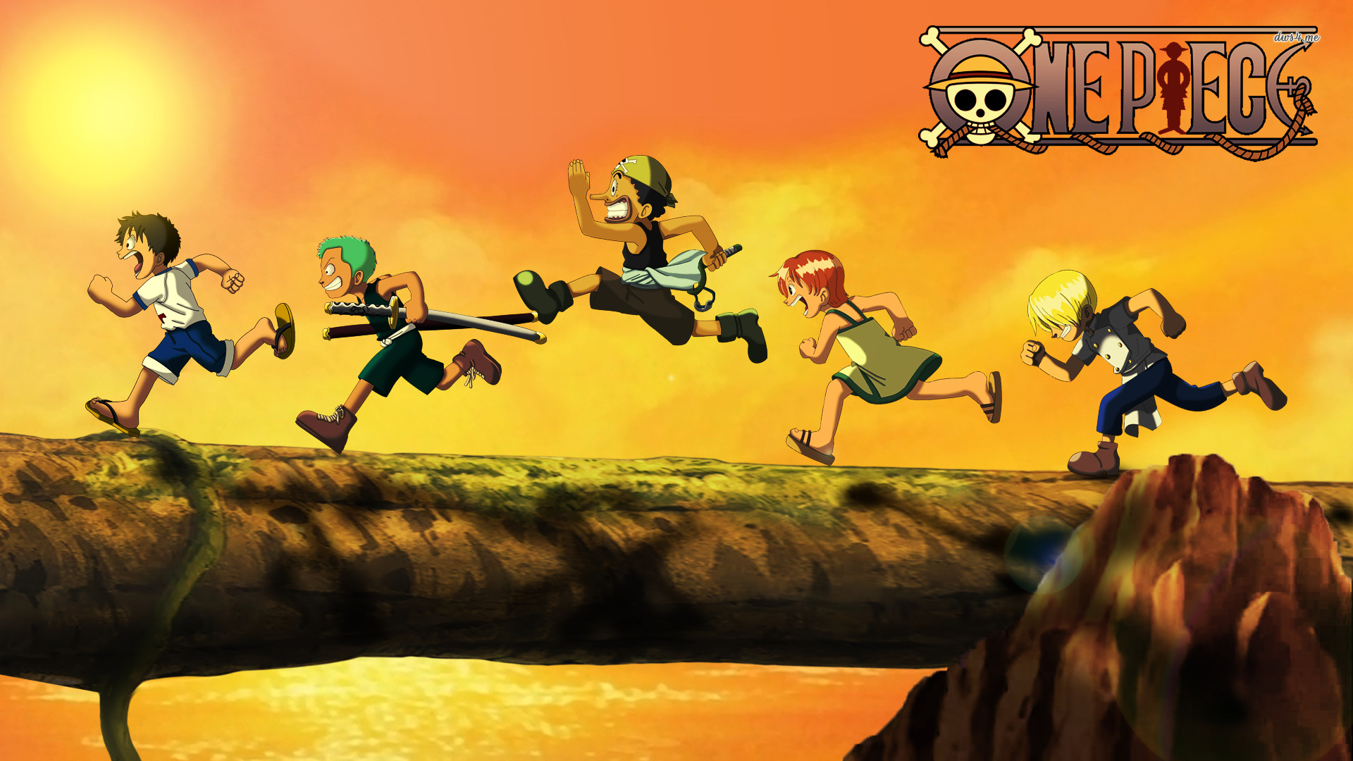 Ciurma di Cappello di Paglia, One Piece, Corsa, Tramonto, Logo, Full HD, sfondo Windows 11