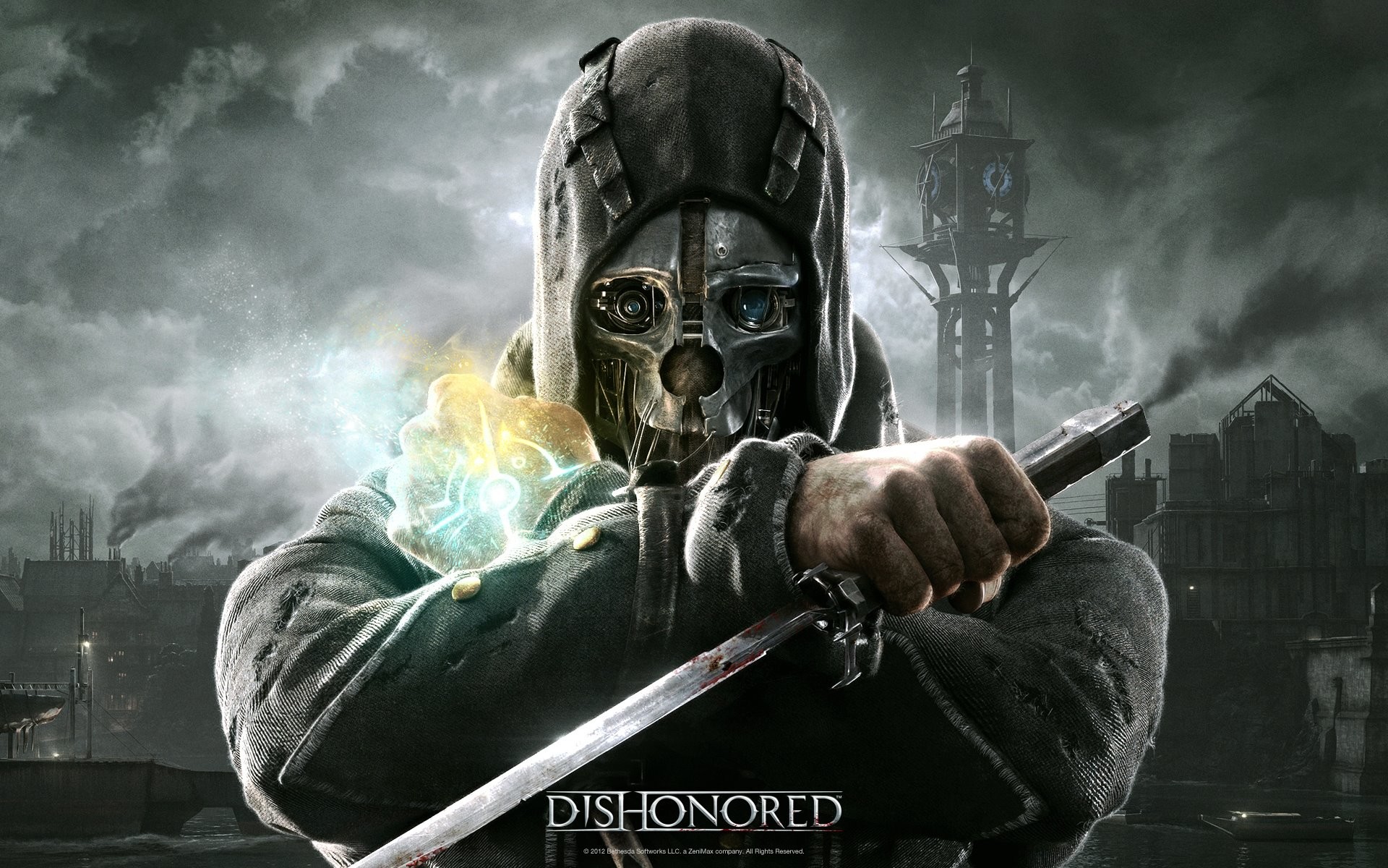 Corvo Attano, Dishonored, Logo, Dunwall, 16:10 Full HD, sfondo widescreen