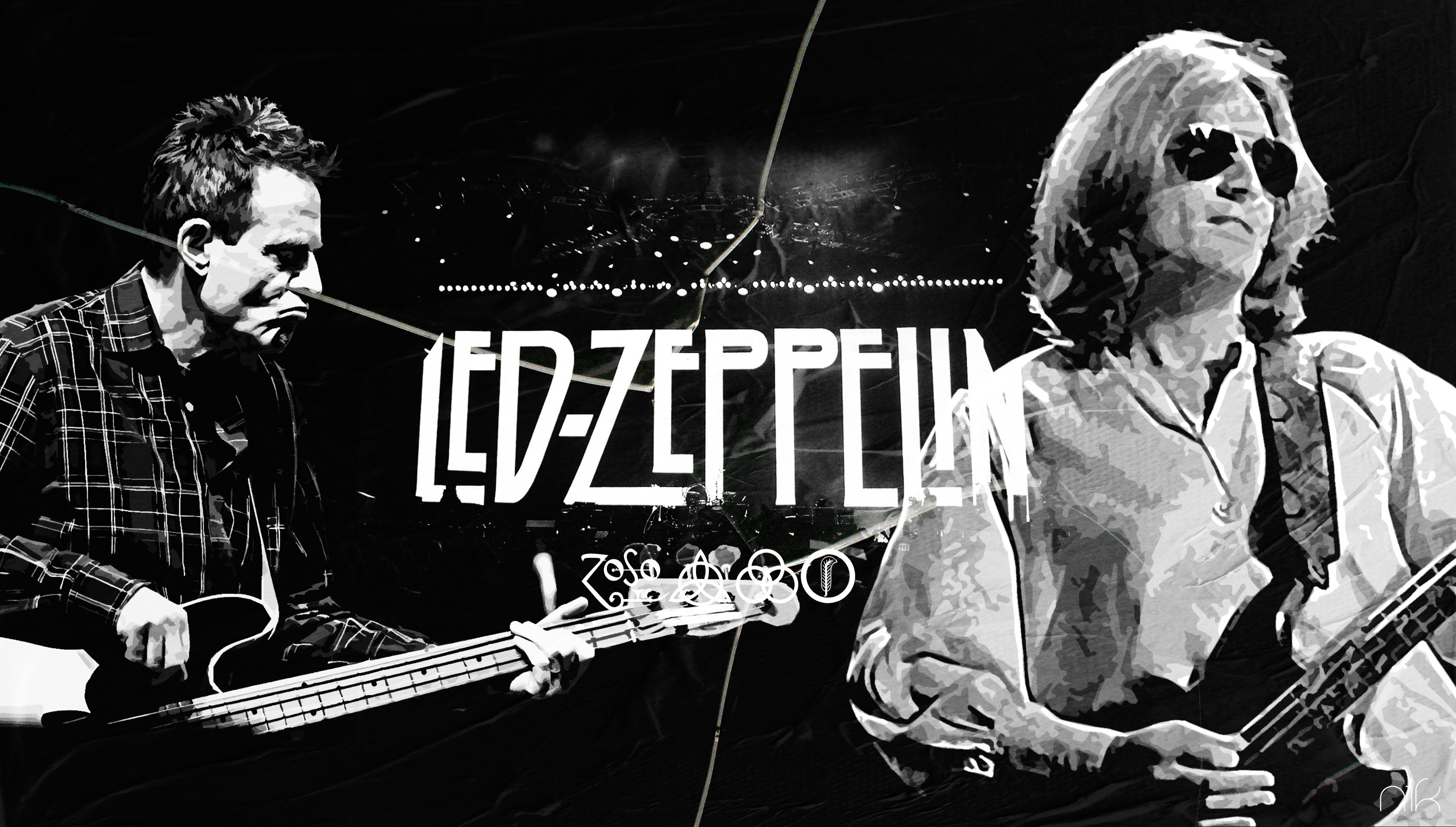 Led Zeppelin, John Paul Jones, Jimmy Page, Logo, Bianco e nero, 2K, sfondo desktop