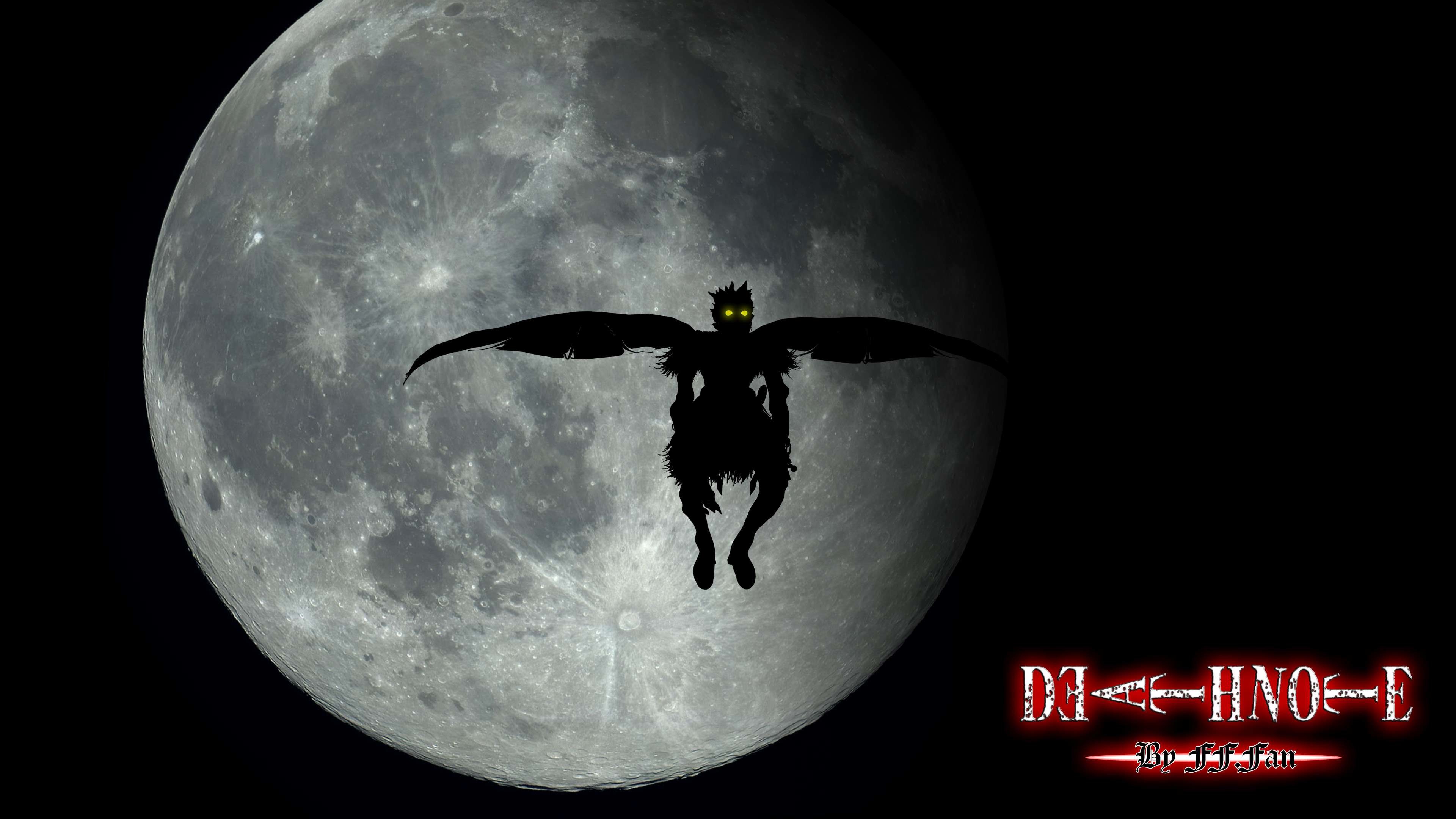 Ryuk, Death Note, Luna piena, Silhouette, 4K, sfondo desktop