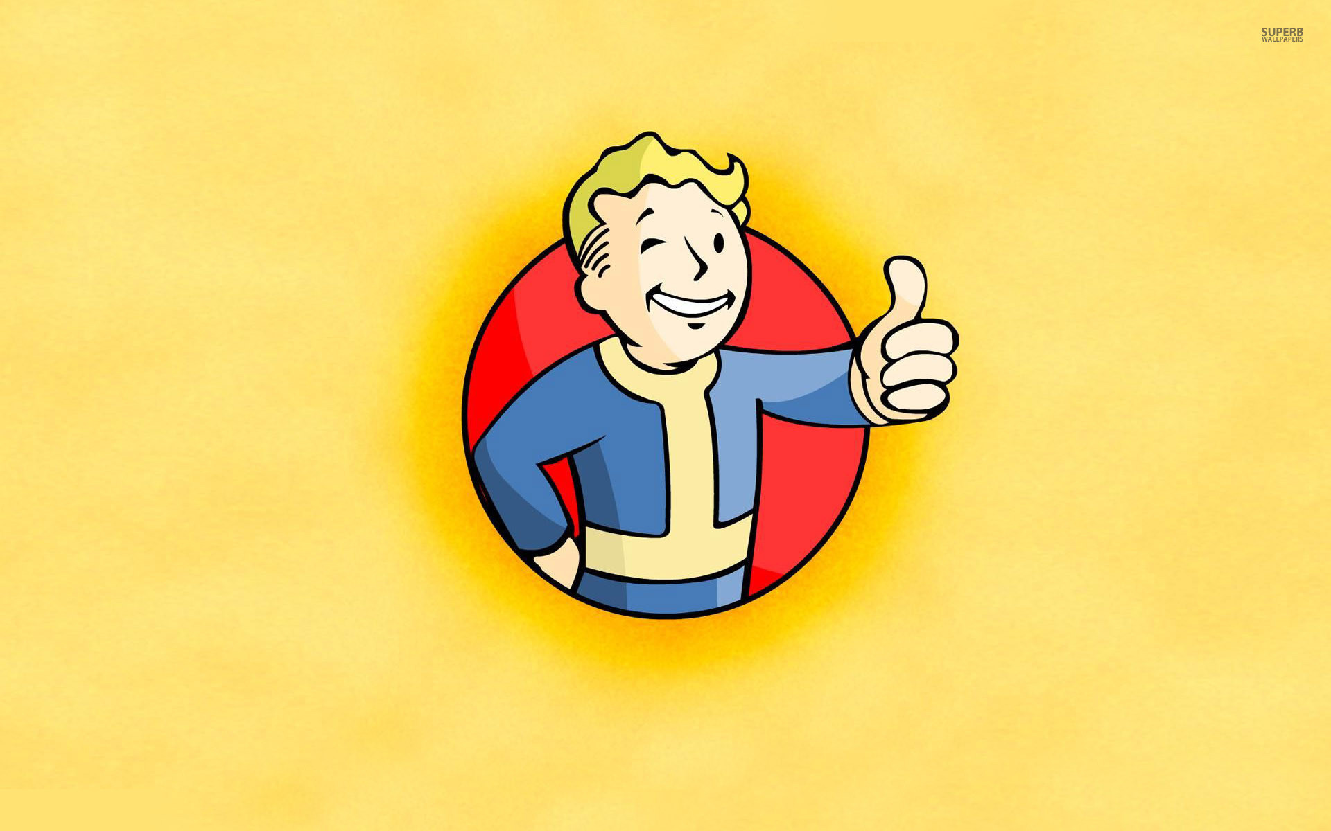Vault Boy, Fallout, Pollice in su, Sfondo giallo, Full HD, wallpaper per PC