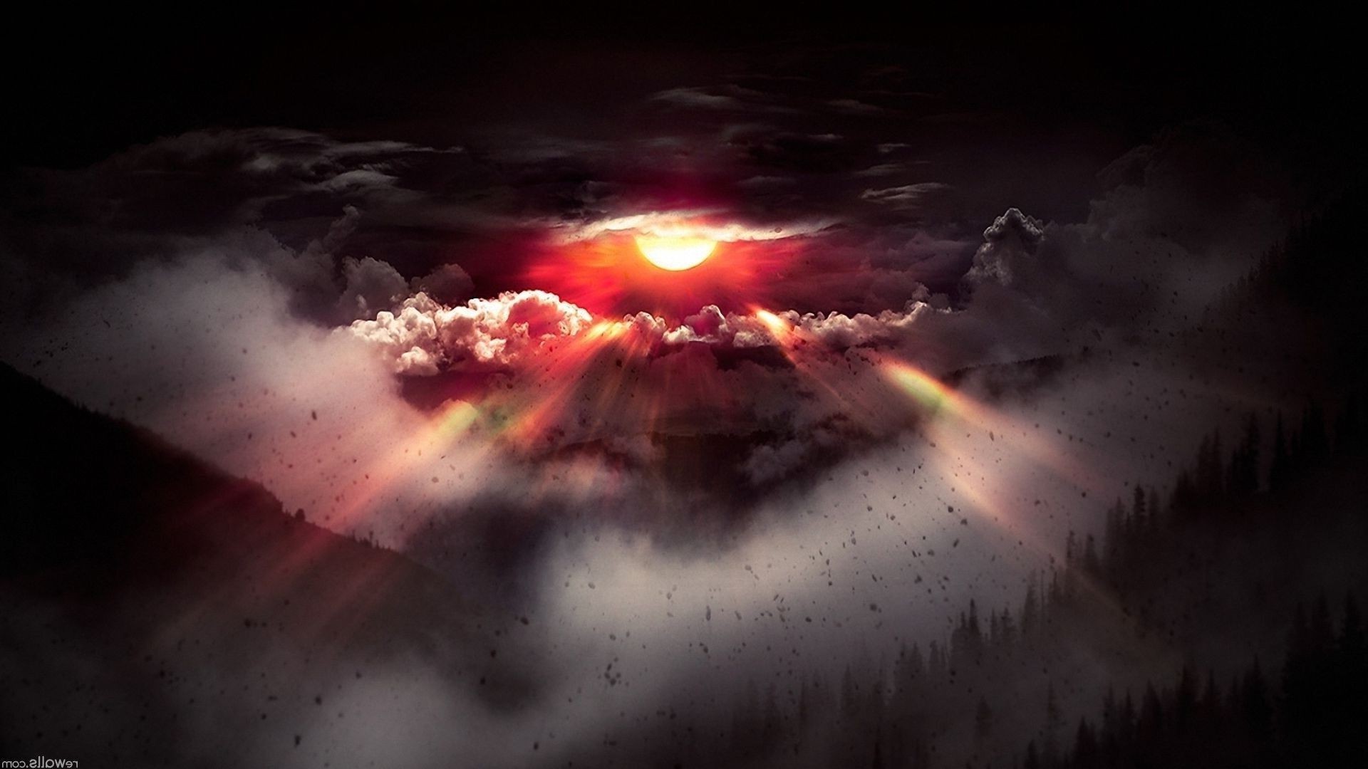 Nuvole, Luce rossa, Cielo tempestoso, 1920x1080, immagine di sfondo