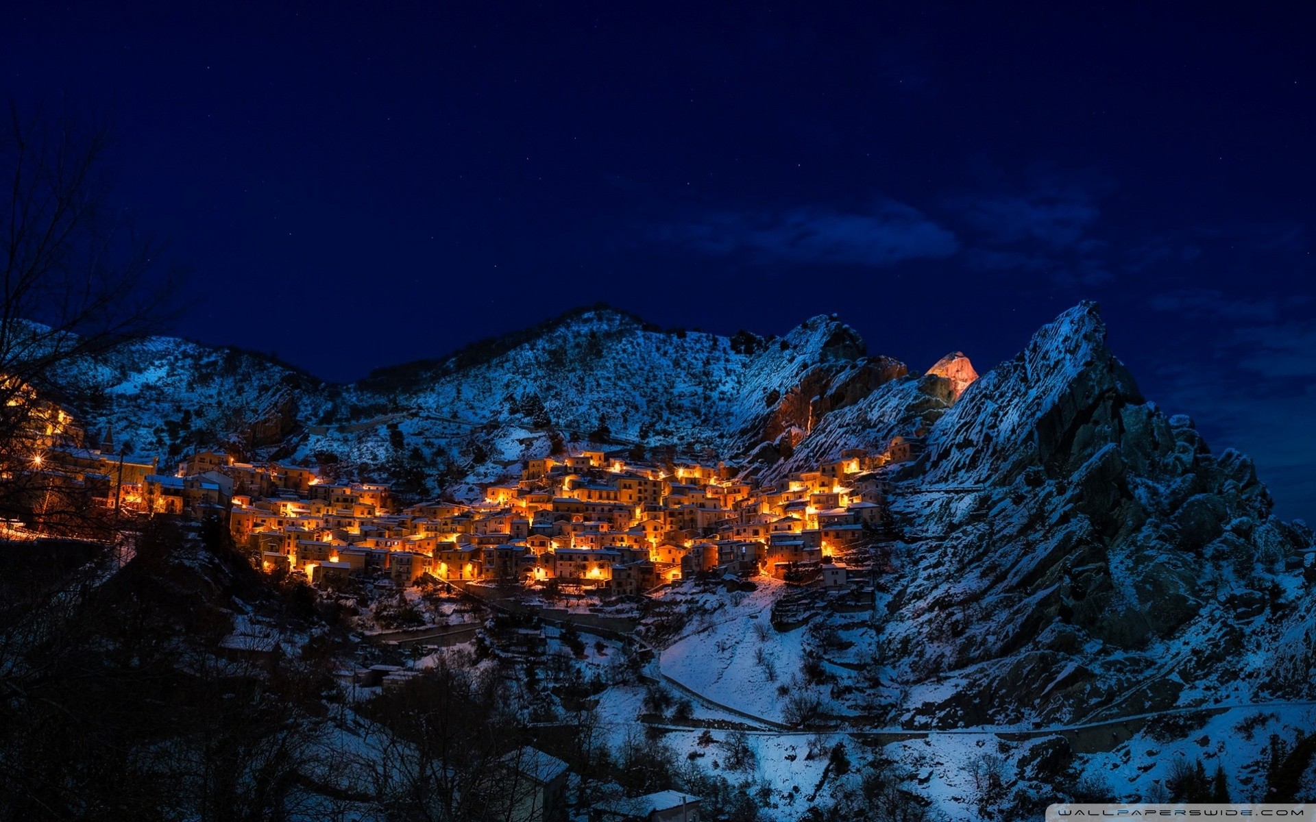 Castelmezzano, Basilicata, Dolomiti Lucane, Borgo, Notte, Full HD, sfondo per portatile