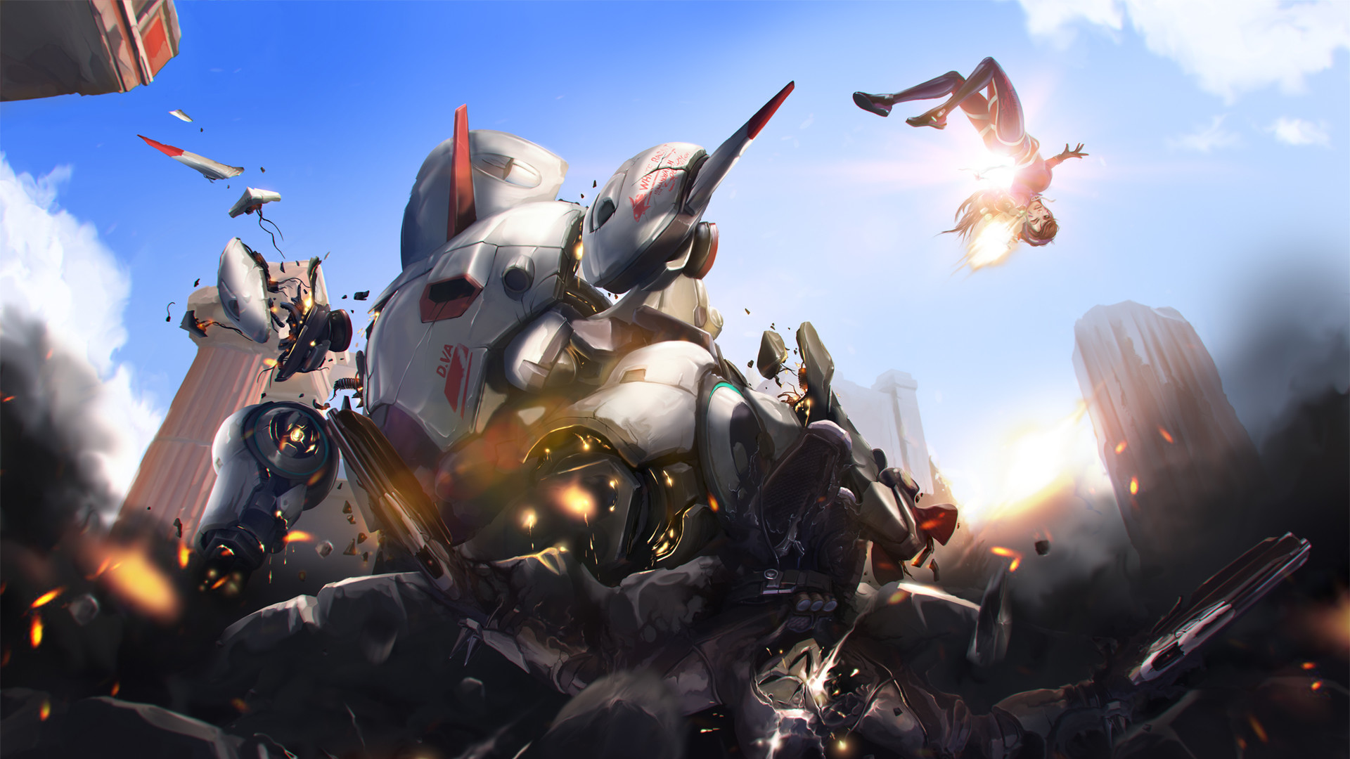 D.Va, Overwatch, MEKA, Battaglia, Full HD, sfondo Windows 11