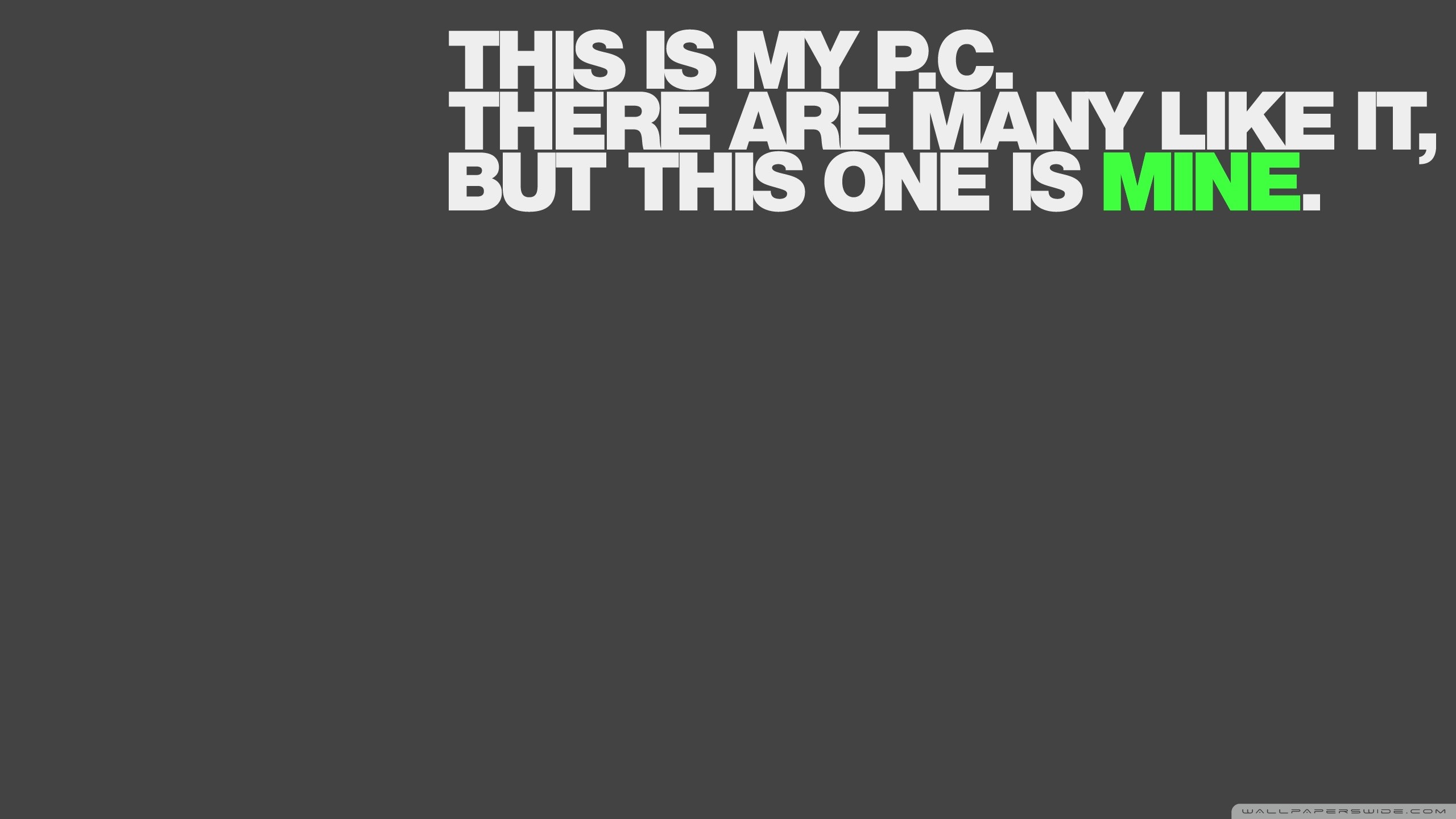 Citazione, This is my PC, Tipografia, Sfondo grigio, 2K, wallpaper per computer