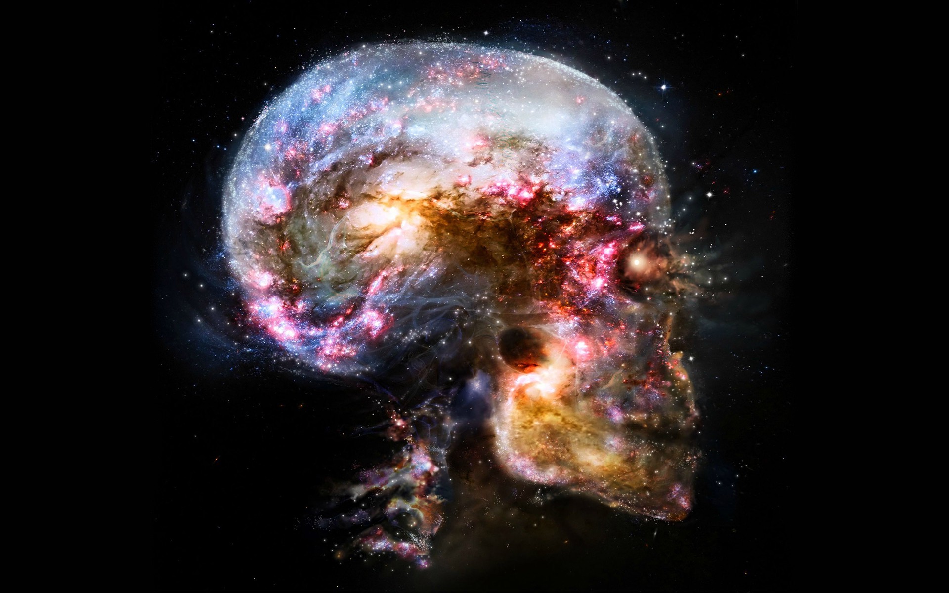 Teschio cosmico, Nebulosa, Surreale, Sfondo nero, 16:10 Full HD, wallpaper widescreen