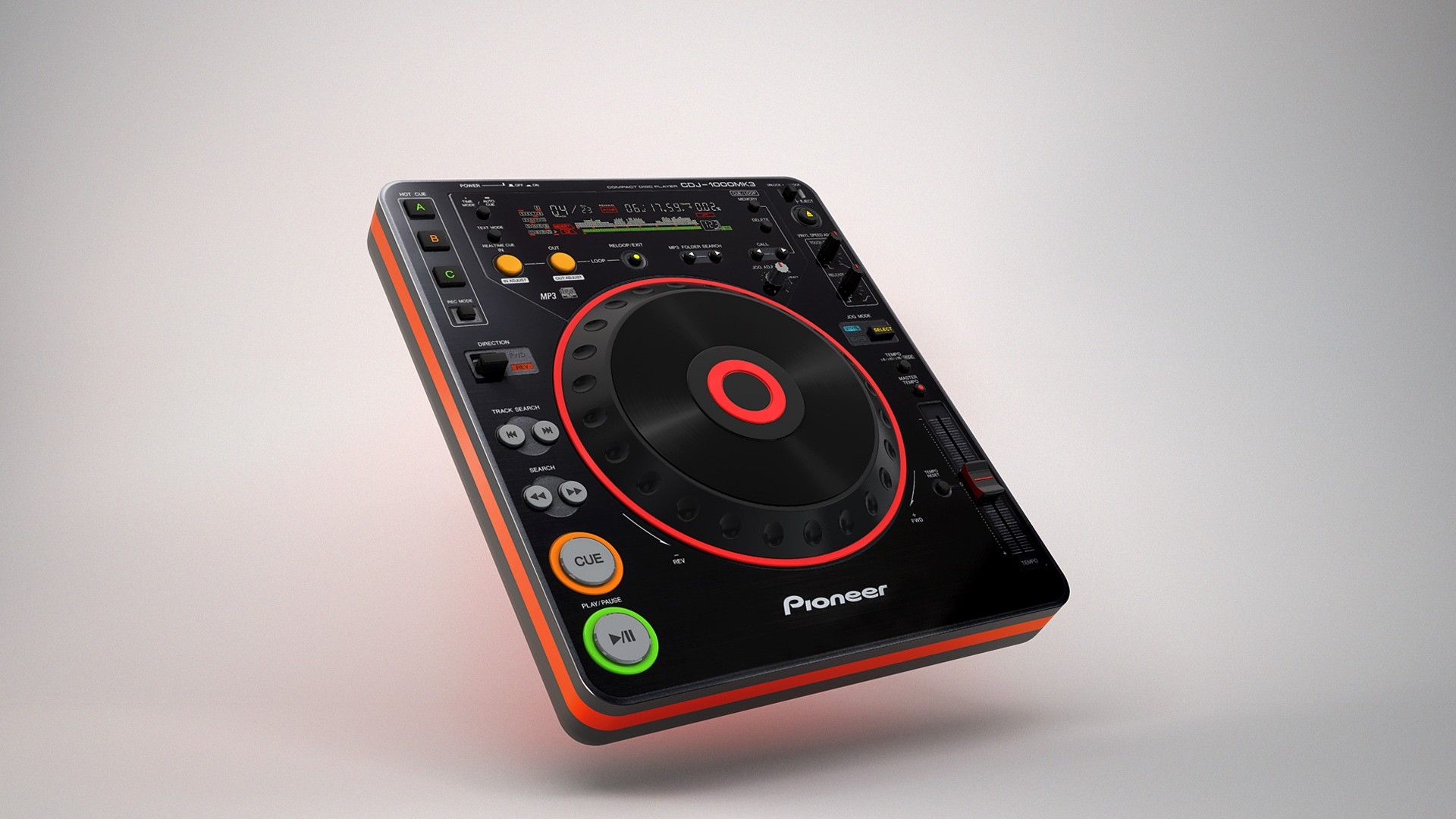 Pioneer CDJ, Lettore CD, Rendering 3D, Sfondo grigio, Full HD, wallpaper per portatile