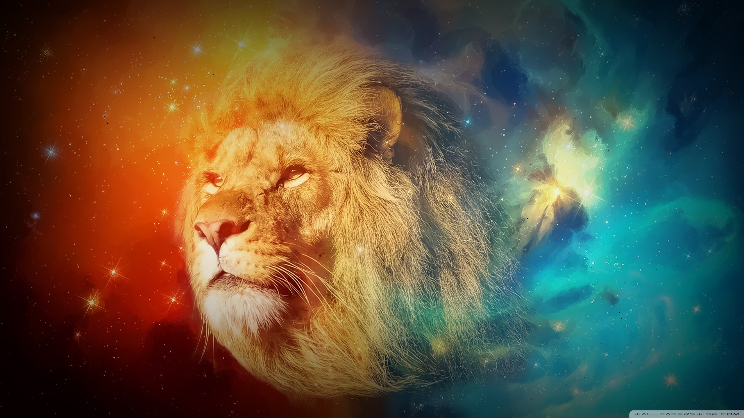 Leone, Nebulosa, Spazio, Arte digitale, 16:9 2K, sfondo widescreen