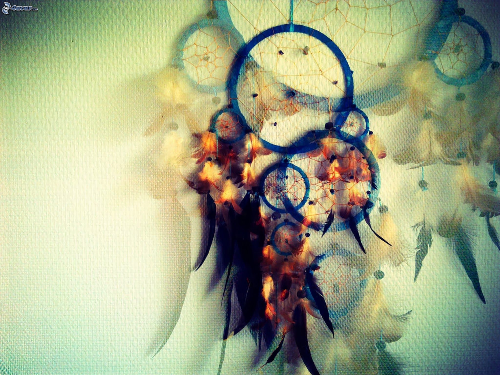 Acchiappasogni, Piume, Vintage, sfondo per iPad e tablet
