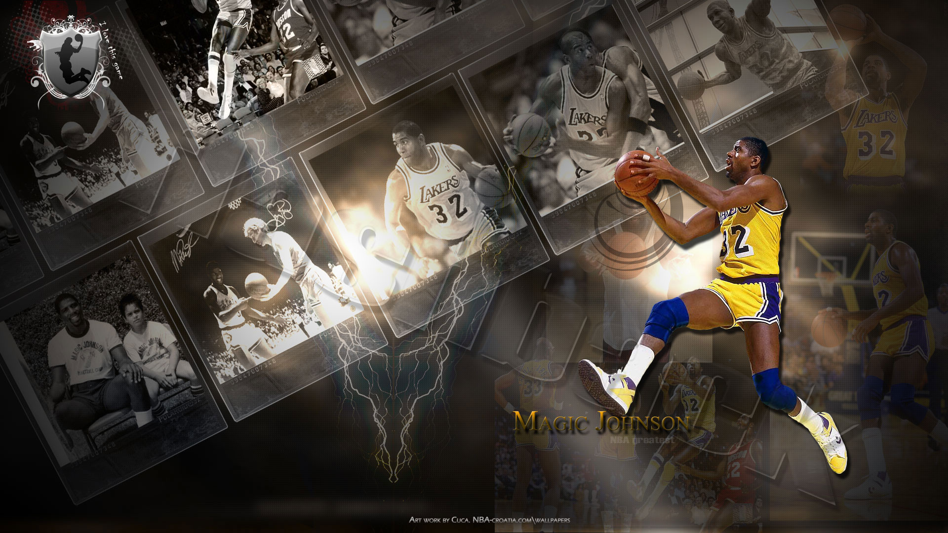 Magic Johnson, Los Angeles Lakers, Basket, NBA, Seppia, 1920x1080, immagine di sfondo