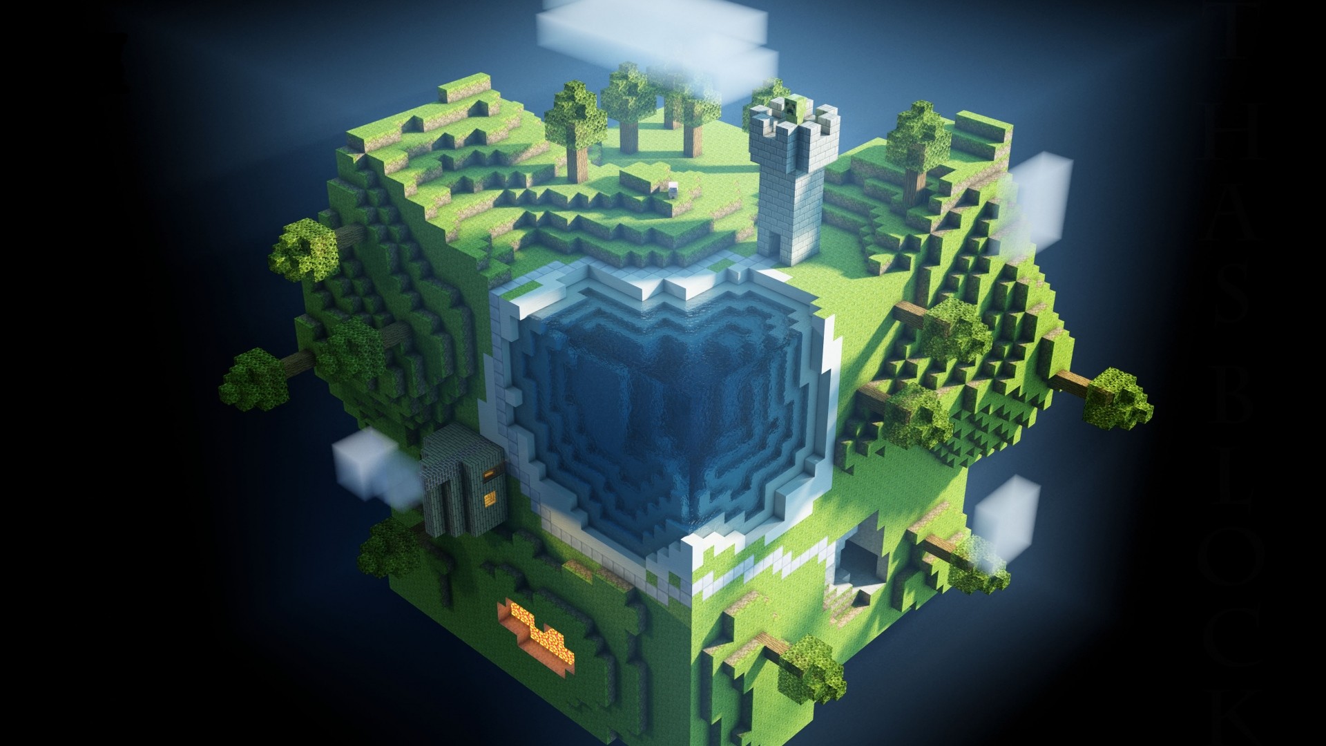 Minecraft, Pianeta cubico, Mondo a blocchi, Spazio, Full HD, sfondo per PC e portatile