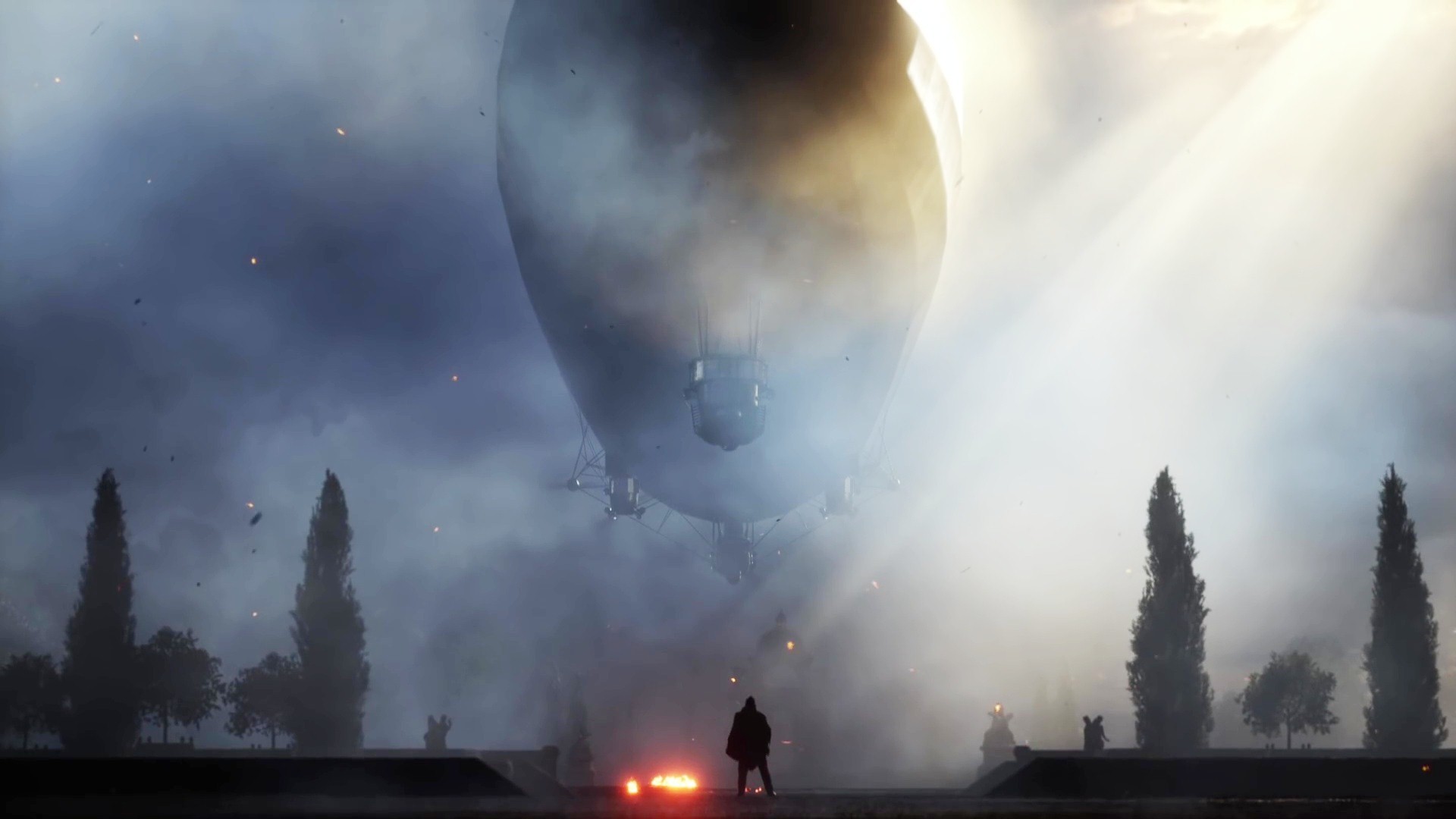 Battlefield 1, Dirigibile, Cipressi, Nebbia, 16:9 Full HD, wallpaper widescreen