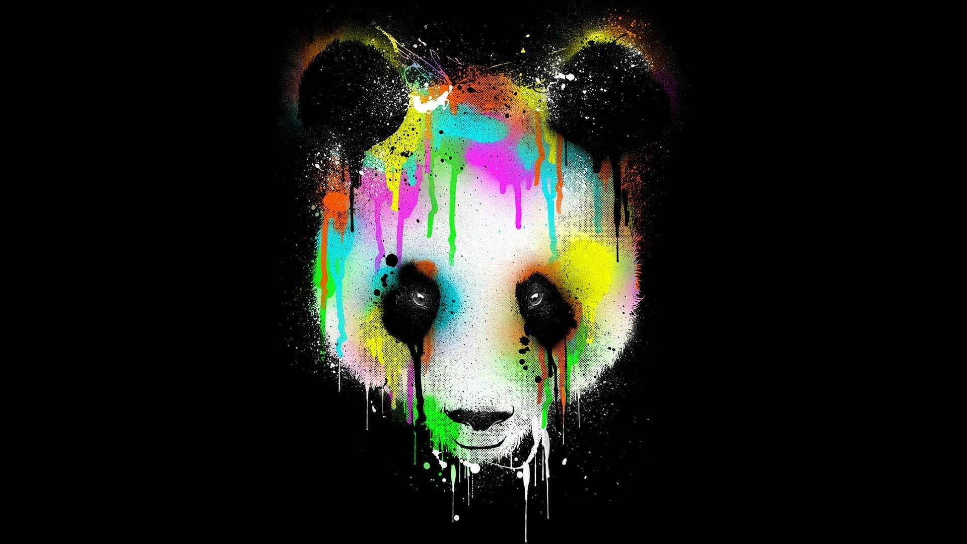 Panda, Colori sgocciolanti, Pop art, Sfondo nero, Full HD, wallpaper per PC