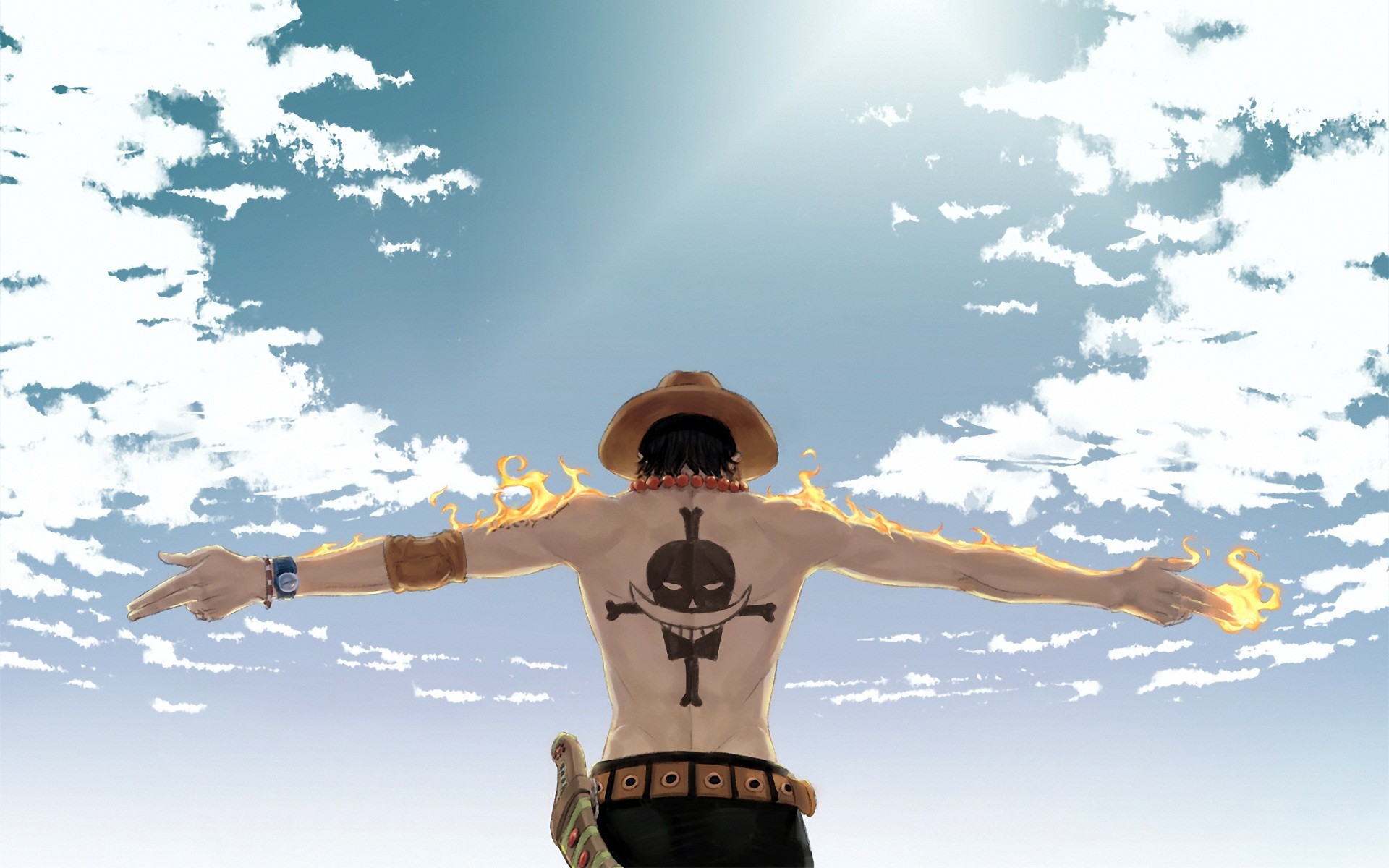 Portgas D. Ace, One Piece, Tatuaggio di Barbabianca, Cielo, 1920x1200, sfondo per PC