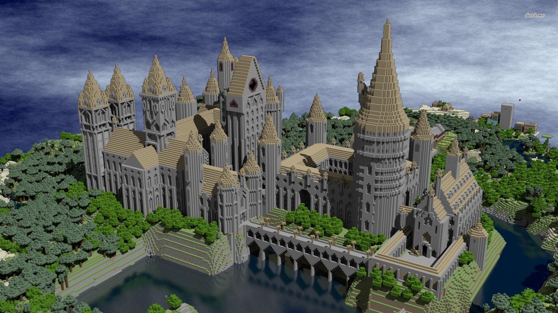 Castello di Hogwarts, Minecraft, Costruzione, Rendering, Full HD, sfondo desktop
