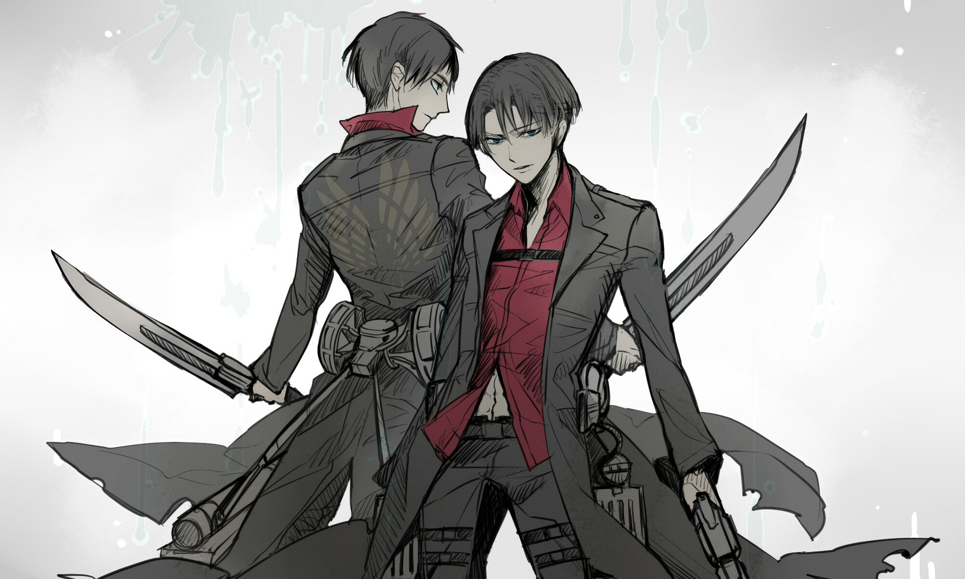 Levi Ackerman, L'attacco dei giganti, Bianco e nero, Spade, Full HD, sfondo per portatile