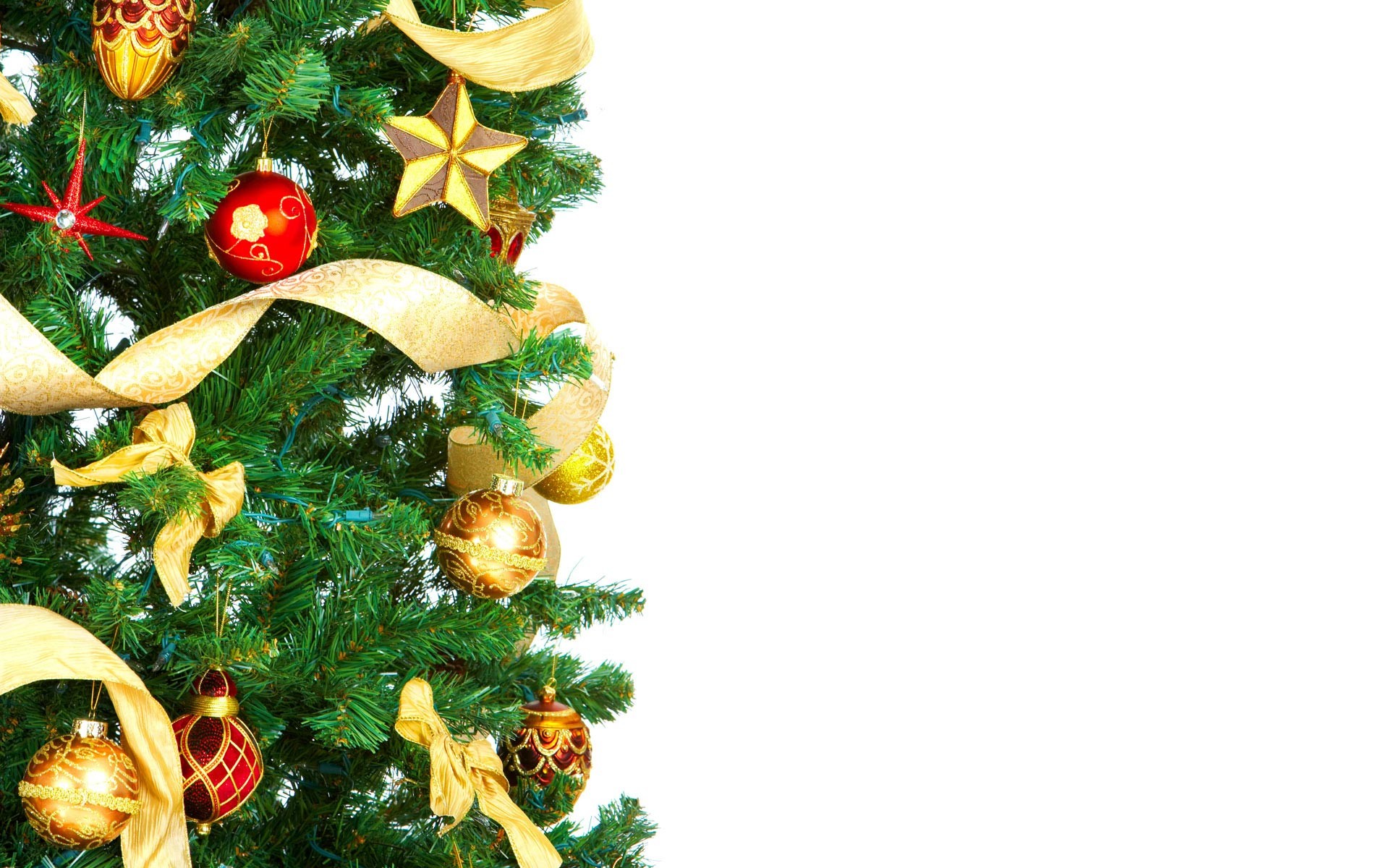 Albero di Natale, Palline, Nastri dorati, Full HD, sfondo per PC