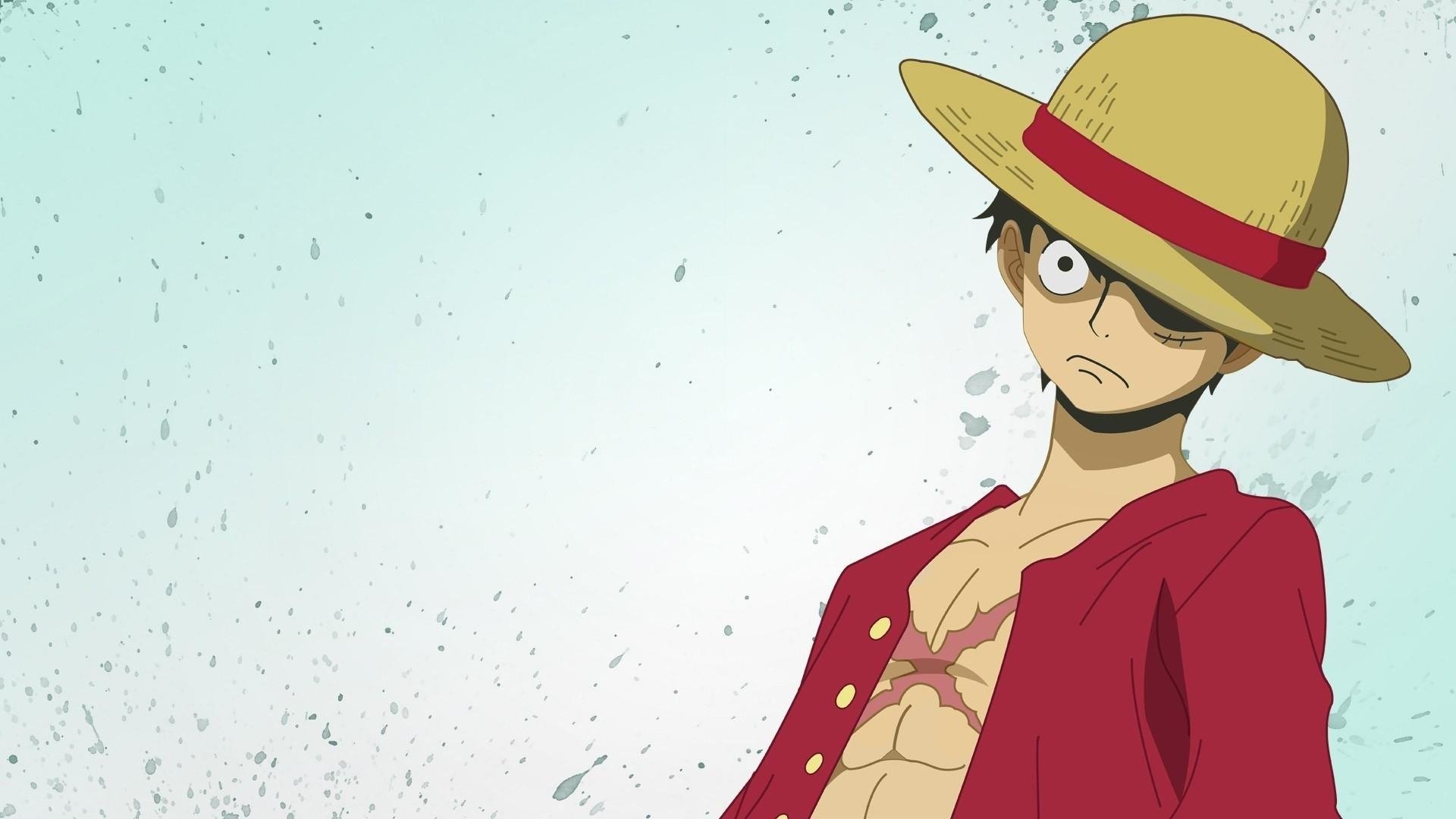 Monkey D. Rufy, Cappello di paglia, Minimalismo, One Piece, Sfondo chiaro, wallpaper 1920x1080