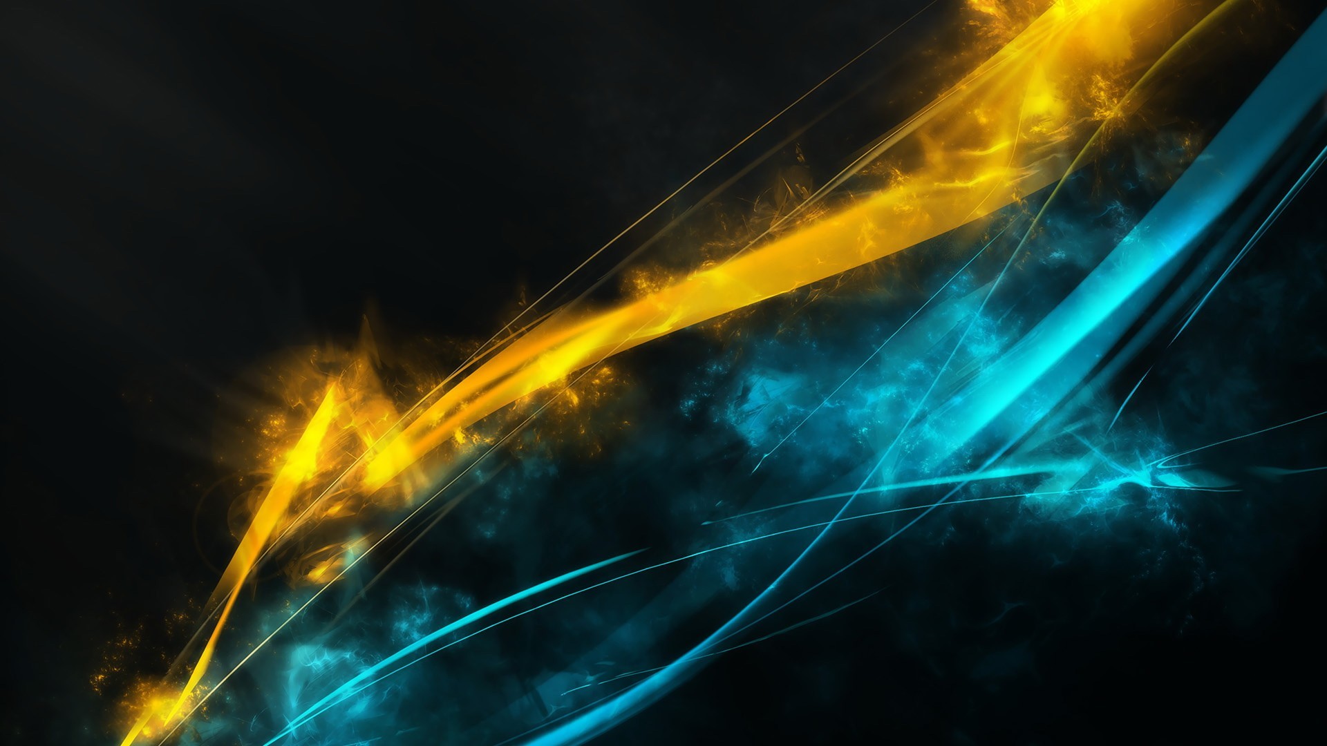 Astratto, Luci, Giallo, Azzurro, Sfondo nero, Full HD, wallpaper per PC