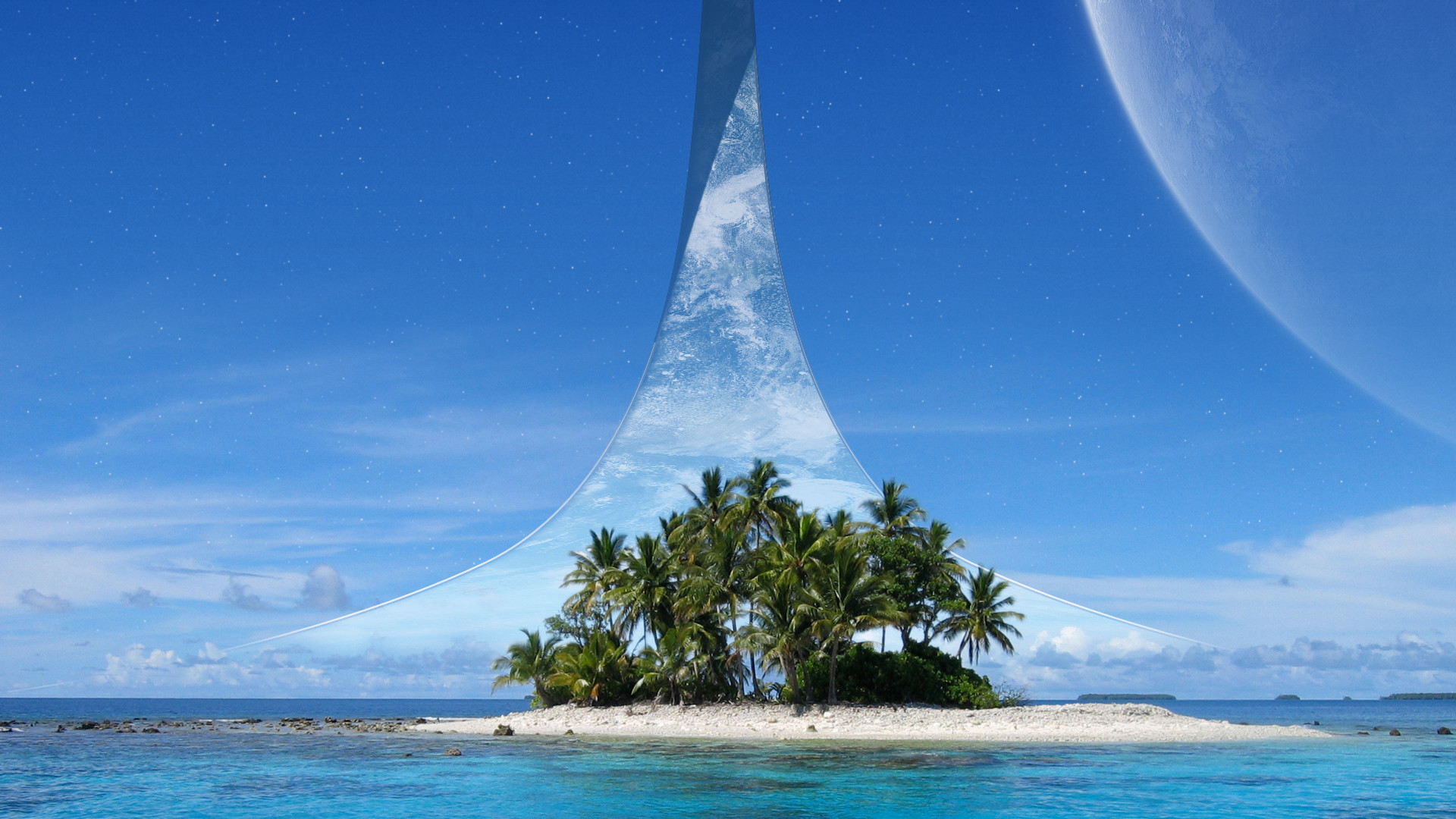 Halo, Anello di Halo, Isola tropicale, Palme, Mare, Full HD, sfondo per PC