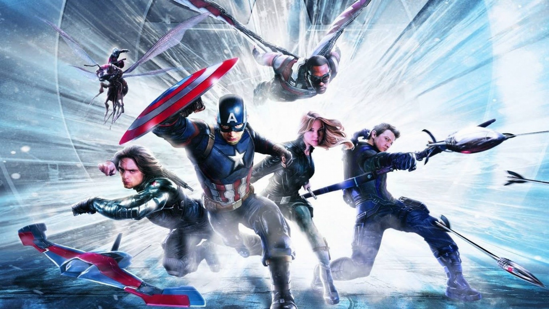 Captain America, Bucky Barnes, Falcon, Occhio di Falco, Sharon Carter, Captain America: Civil War, sfondo desktop