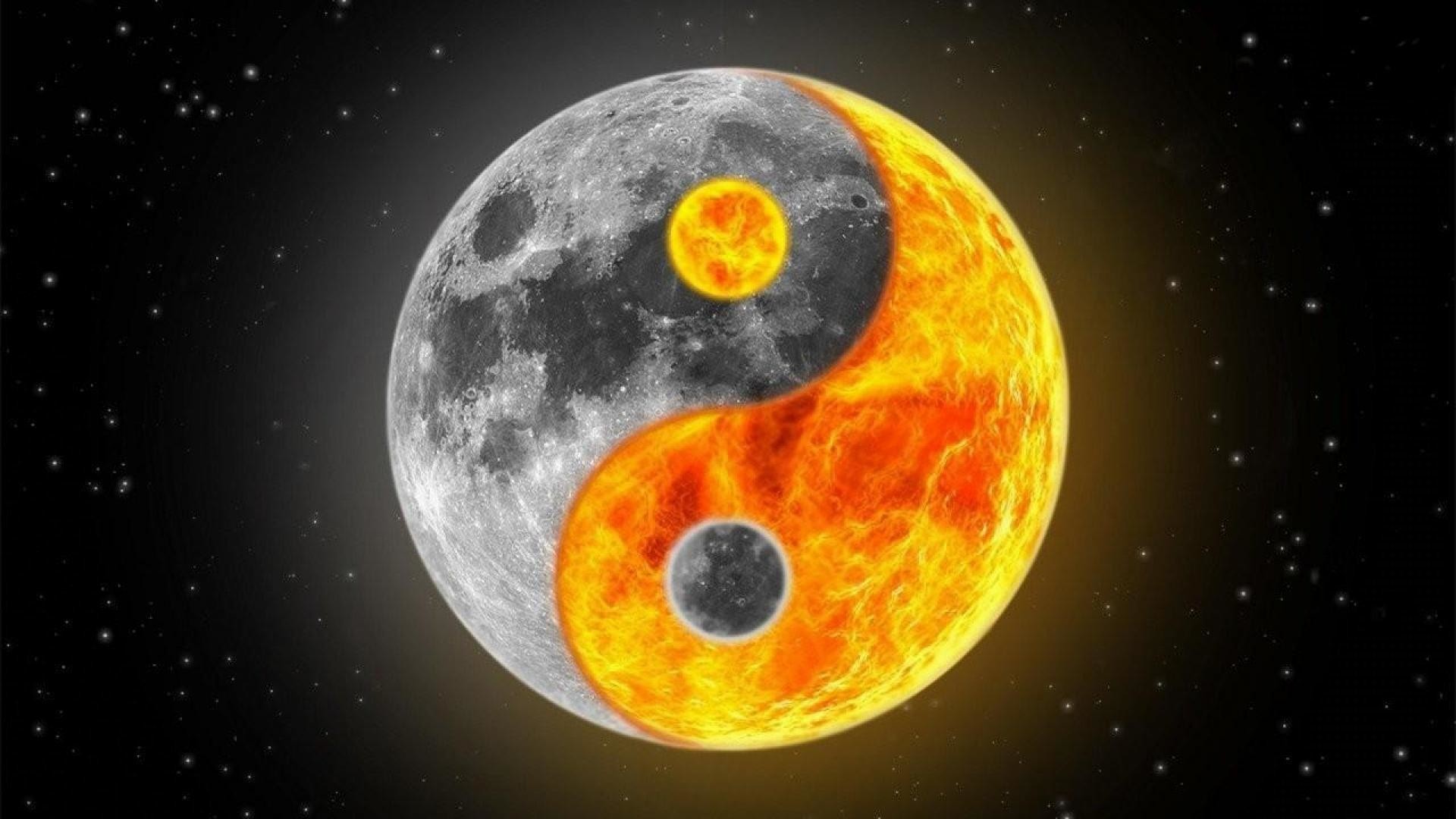 Yin e yang, Luna, Sole, Spazio, Full HD, sfondo desktop