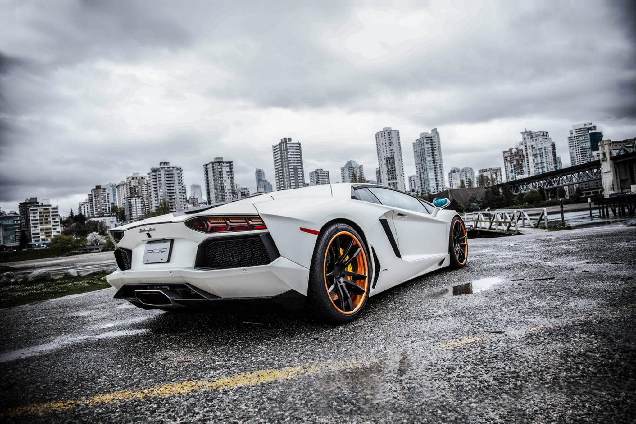Lamborghini Aventador, Bianco, Skyline, Cielo nuvoloso, Full HD, sfondo per PC